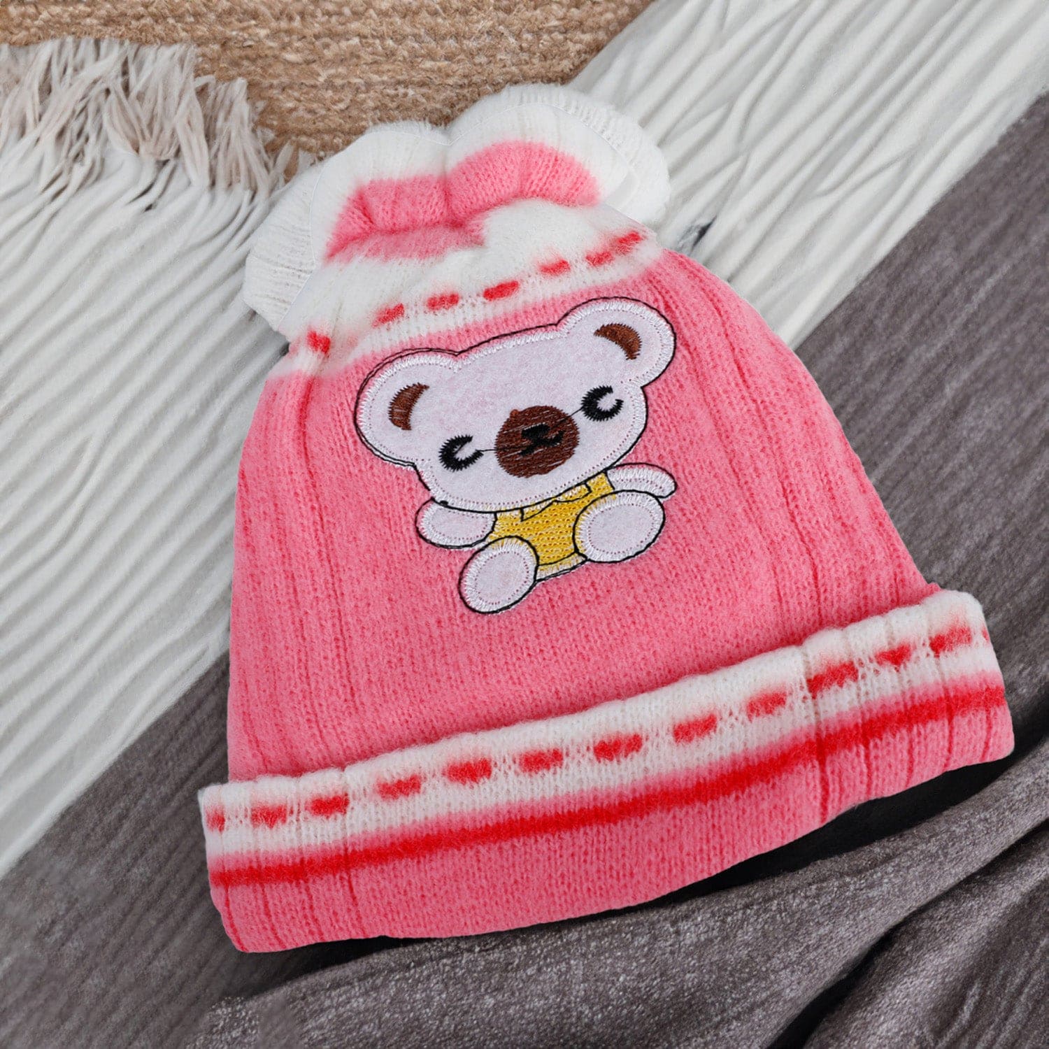 Baby Moo Koala Breathable Beanie Warm Knitted Woollen Cap - Pink