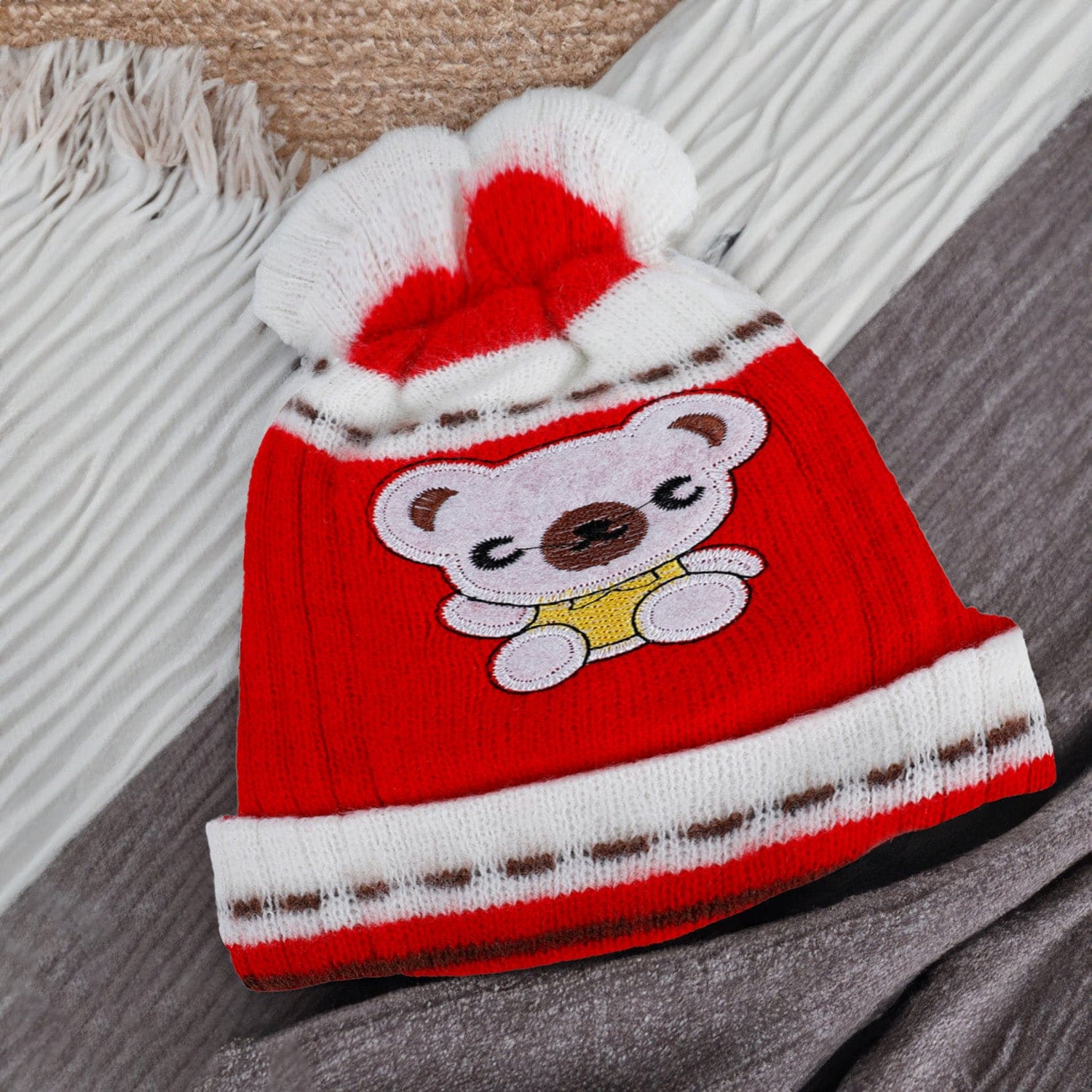Baby Moo Koala Breathable Beanie Warm Knitted Woollen Cap - Red