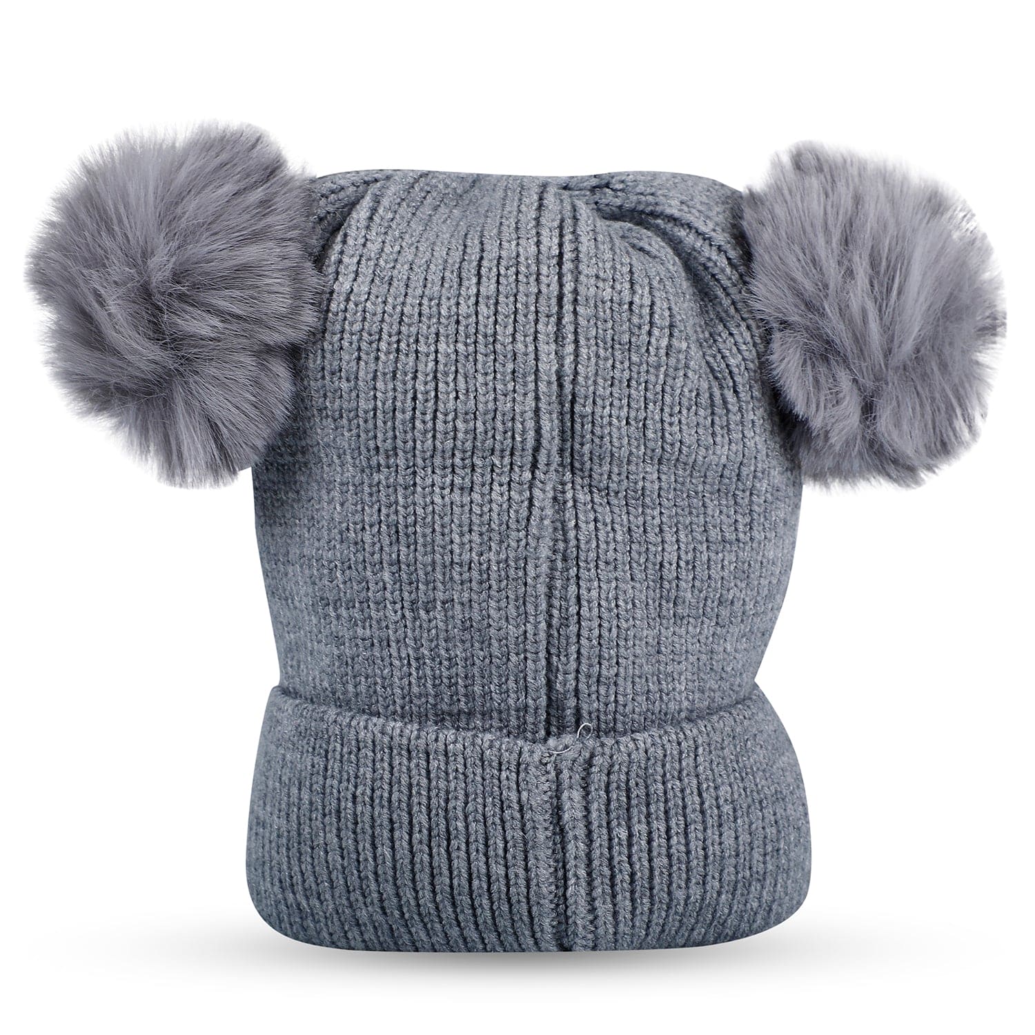 Baby Moo Bear Pom Pom Breathable Beanie Warm Knitted Woollen Cap - Grey