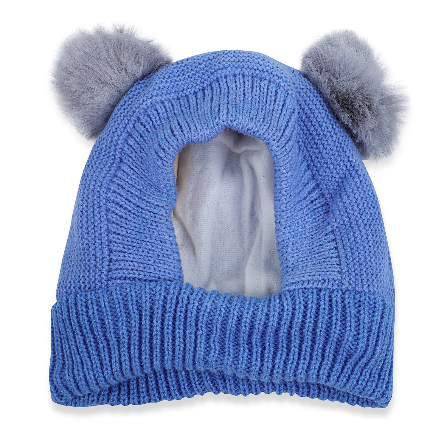 Baby Moo Adorable Pom Pom Knitted Beanie Woollen Cap - Blue - Baby Moo