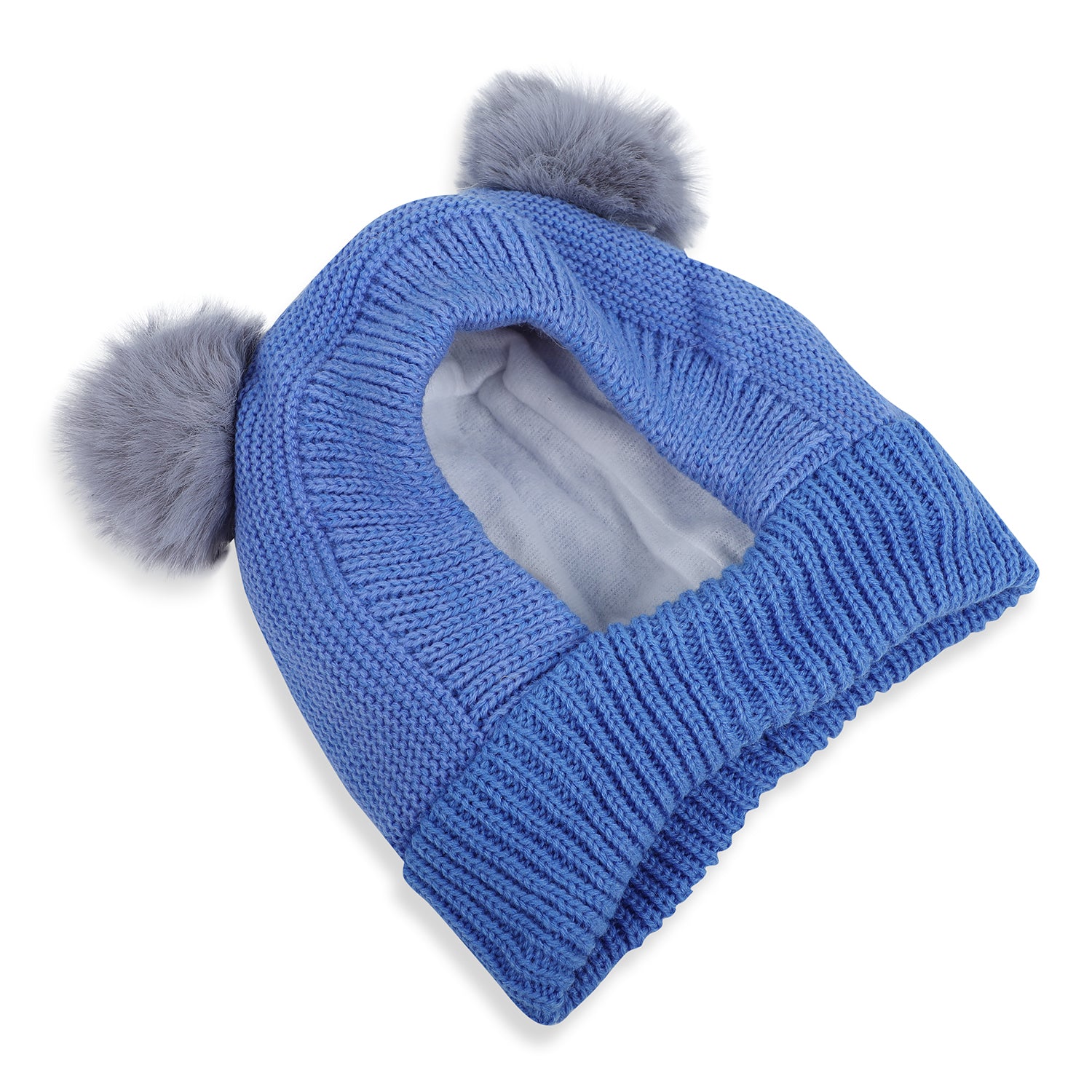 Baby Moo Adorable Pom Pom Knitted Beanie Woollen Cap - Blue - Baby Moo