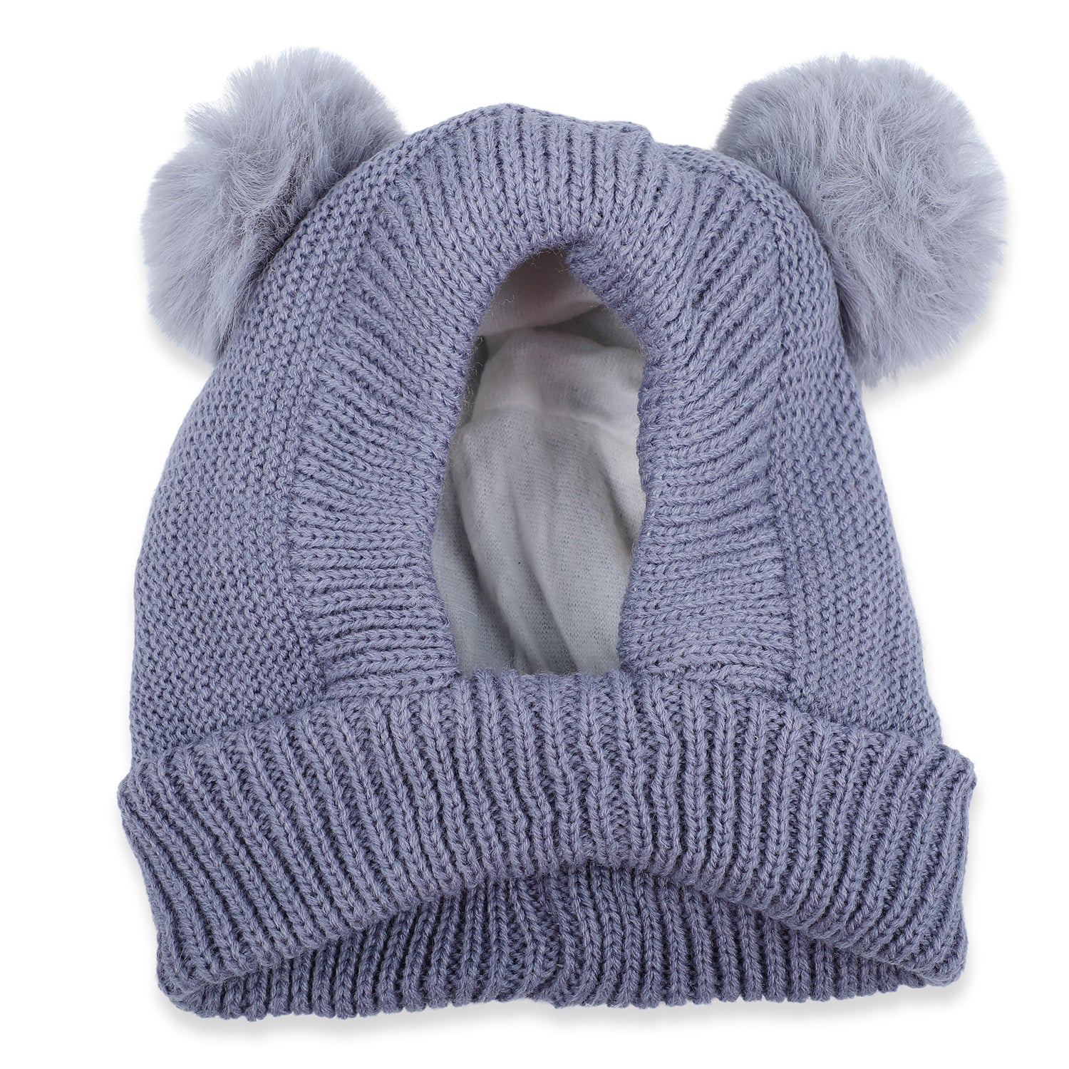 Baby Moo Adorable Pom Pom Knitted Beanie Woollen Cap - Grey - Baby Moo