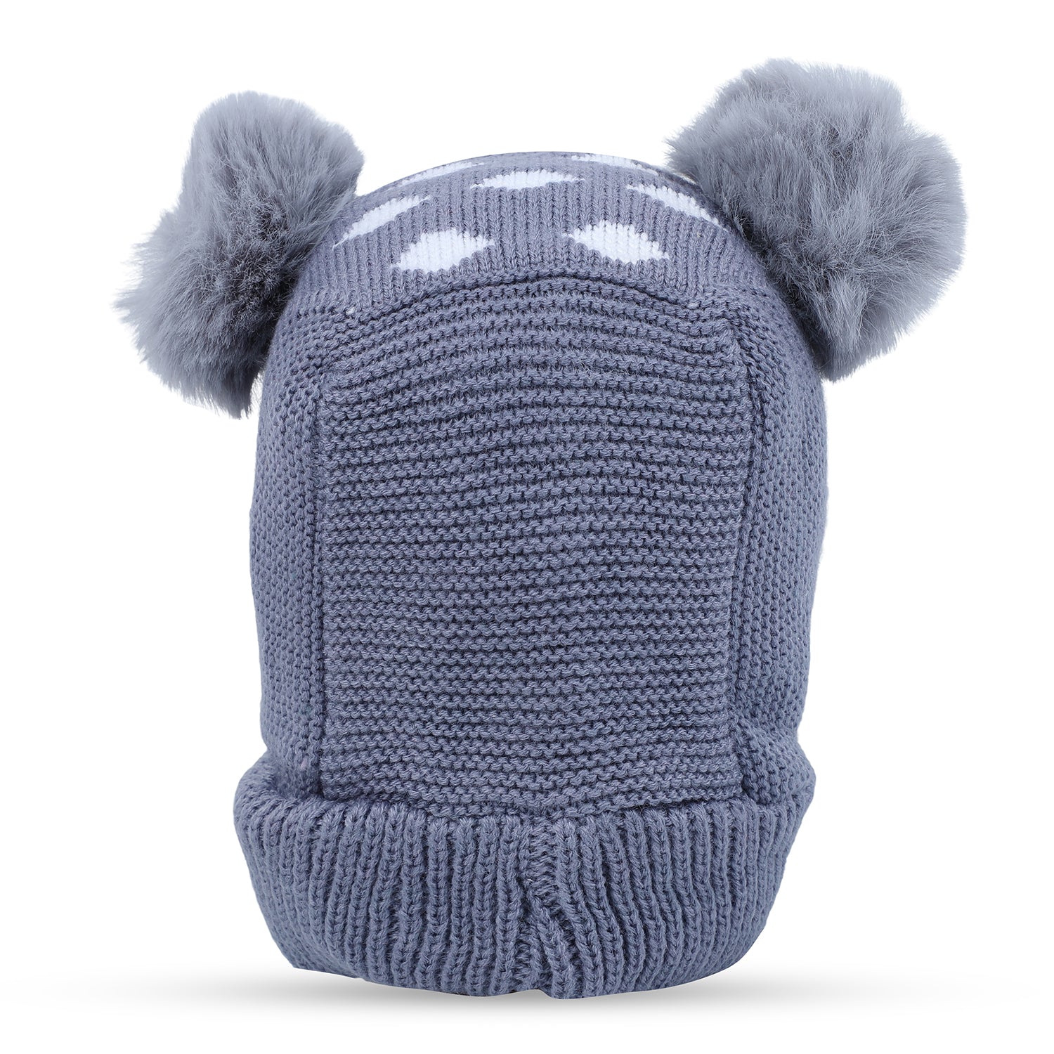 Baby Moo Adorable Pom Pom Knitted Beanie Woollen Cap - Grey - Baby Moo