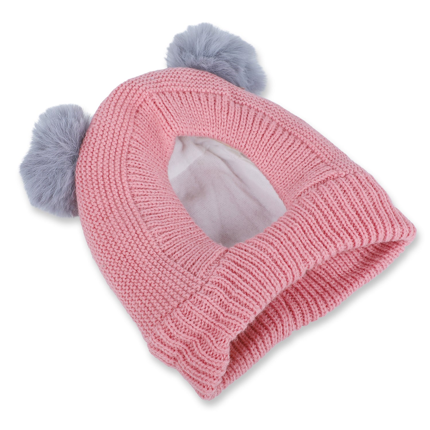 Baby Moo Adorable Pom Pom Knitted Beanie Woollen Cap - Peach - Baby Moo