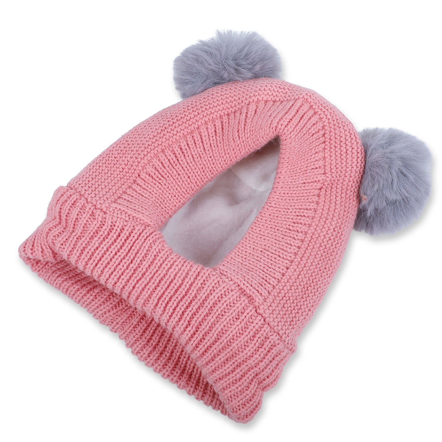 Baby Moo Adorable Pom Pom Knitted Beanie Woollen Cap - Peach - Baby Moo