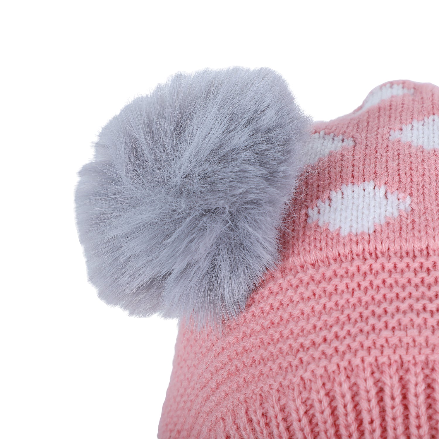 Baby Moo Adorable Pom Pom Knitted Beanie Woollen Cap - Peach - Baby Moo