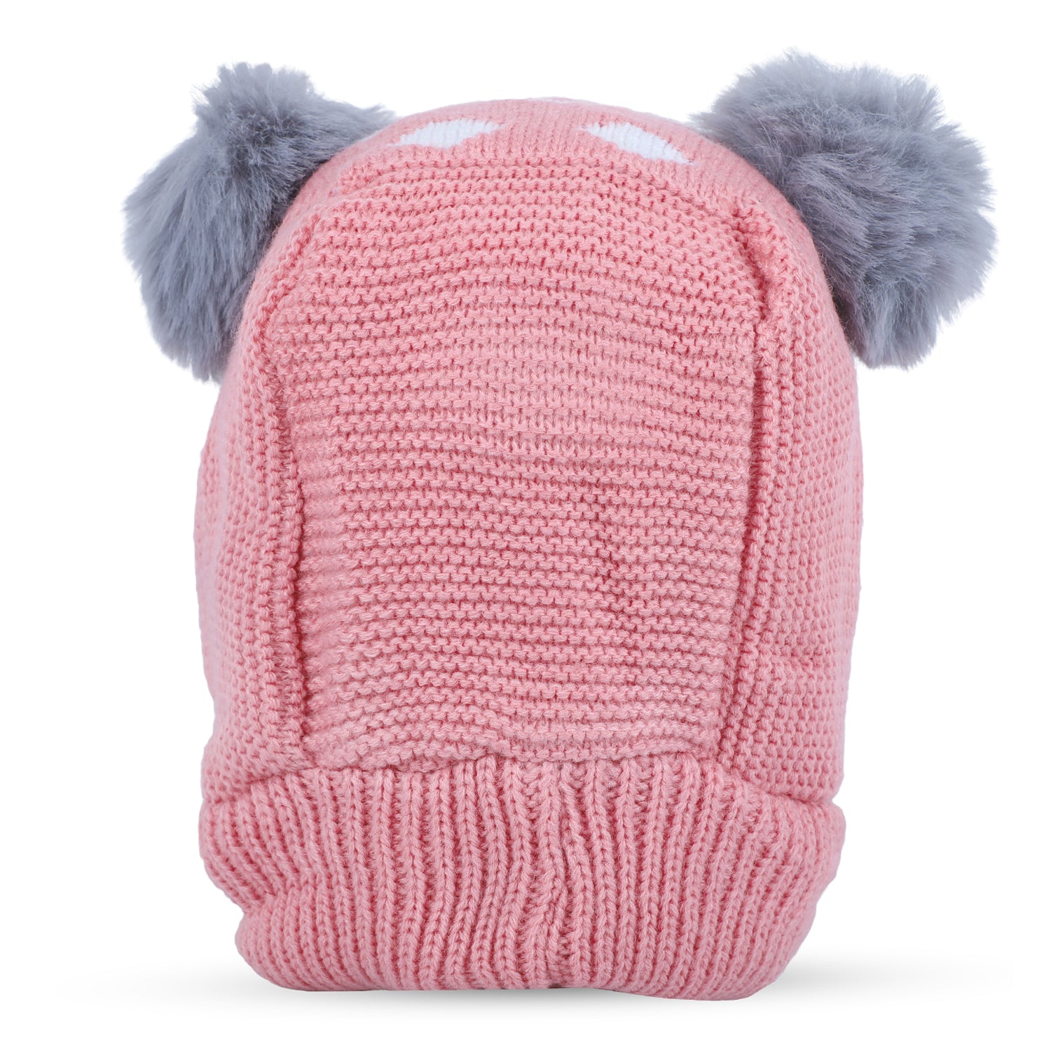 Baby Moo Adorable Pom Pom Knitted Beanie Woollen Cap - Peach - Baby Moo