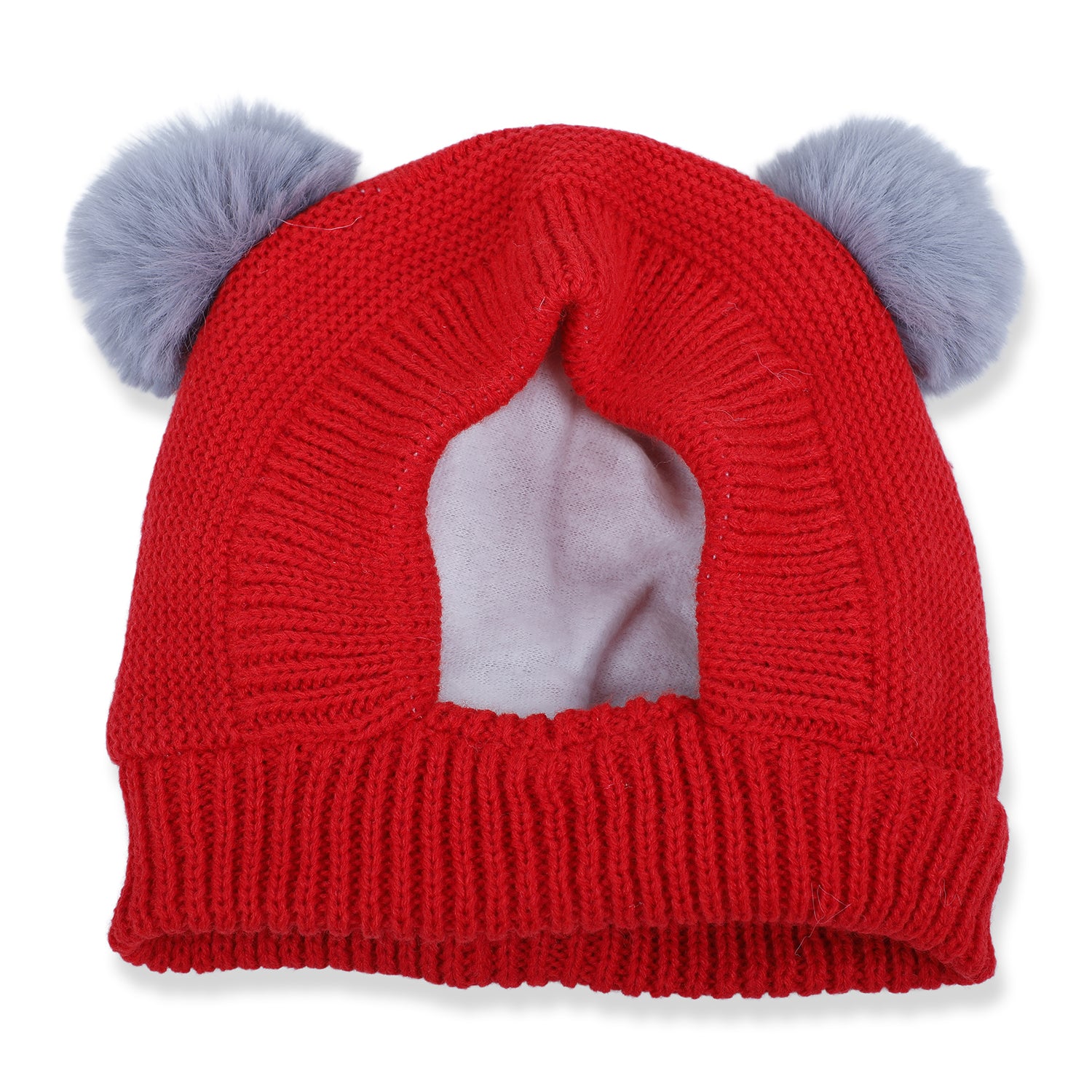 Baby Moo Adorable Pom Pom Knitted Beanie Woollen Cap - Red - Baby Moo