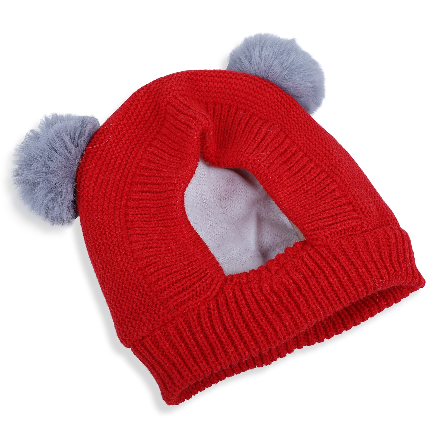 Baby Moo Adorable Pom Pom Knitted Beanie Woollen Cap - Red - Baby Moo