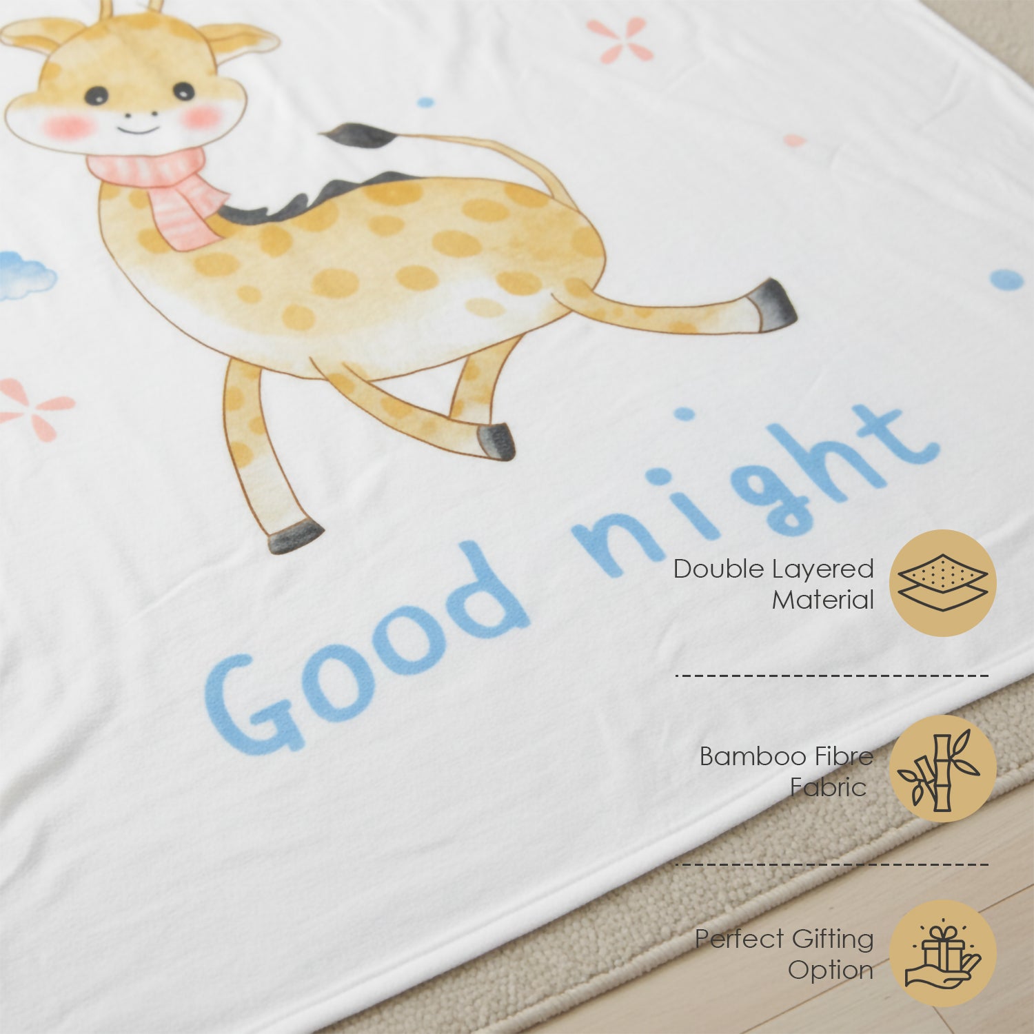 Baby Moo Baby Deer Double Layered Cooling Breathable Bamboo Blanket - White