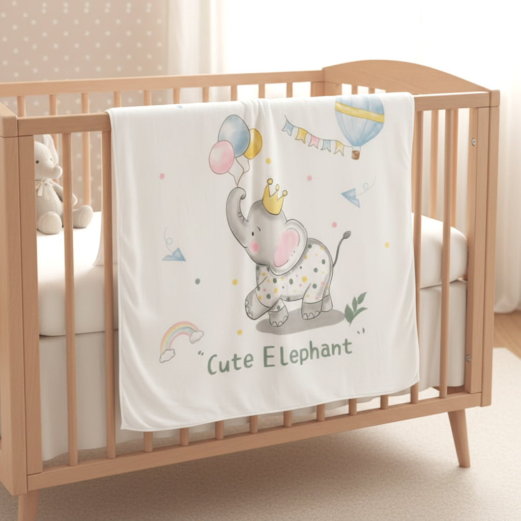 Baby Moo Cute Elephant Double Layered Cooling Breathable Bamboo Blanket - White