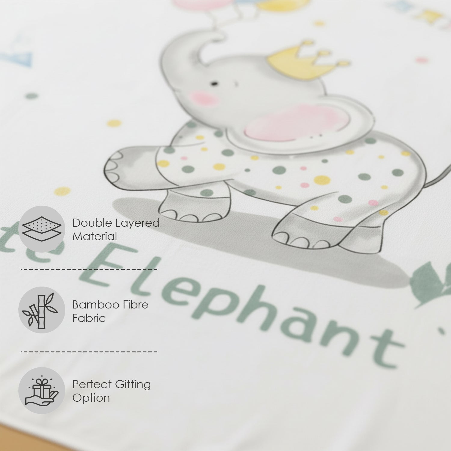 Baby Moo Cute Elephant Double Layered Cooling Breathable Bamboo Blanket - White