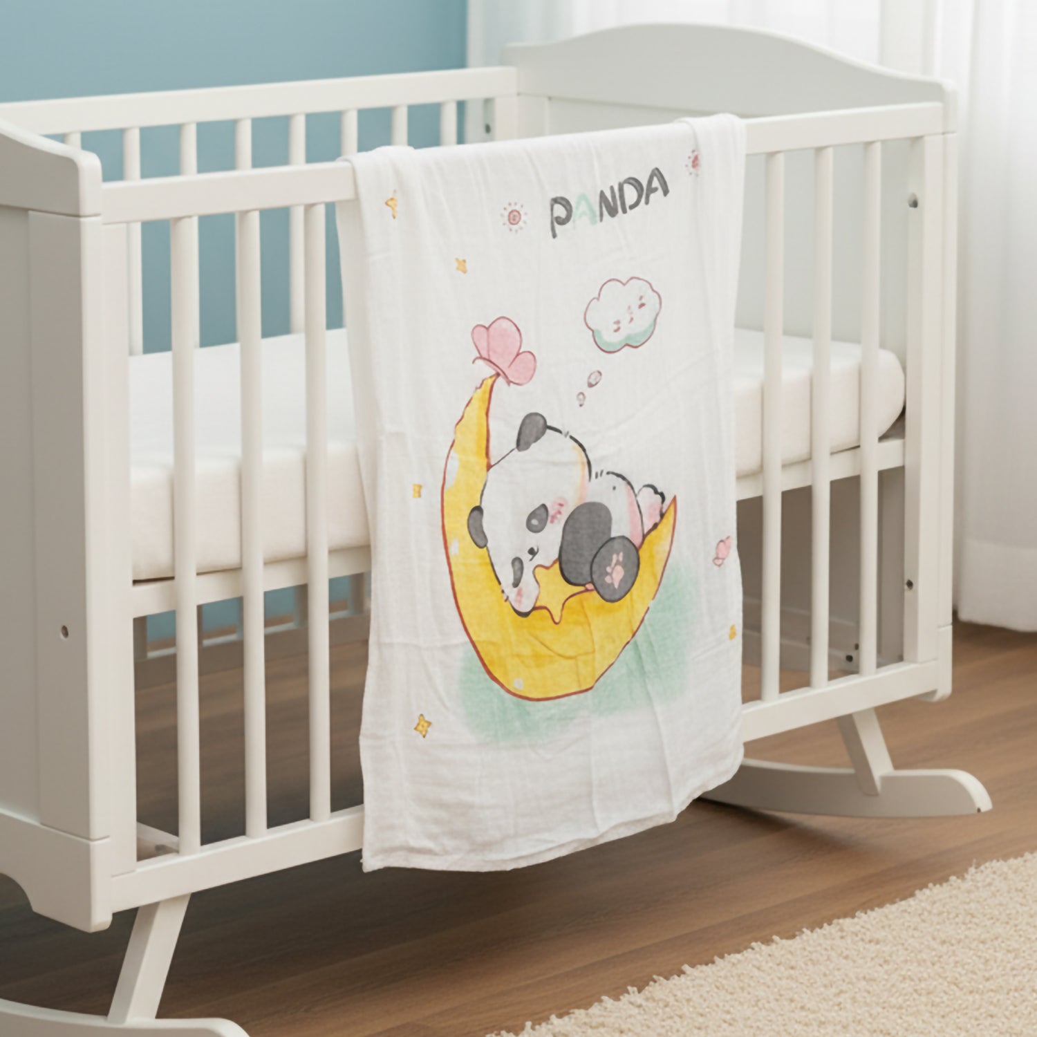Baby Moo Sleeping Panda Double Layered Cooling Breathable Bamboo Blanket - White