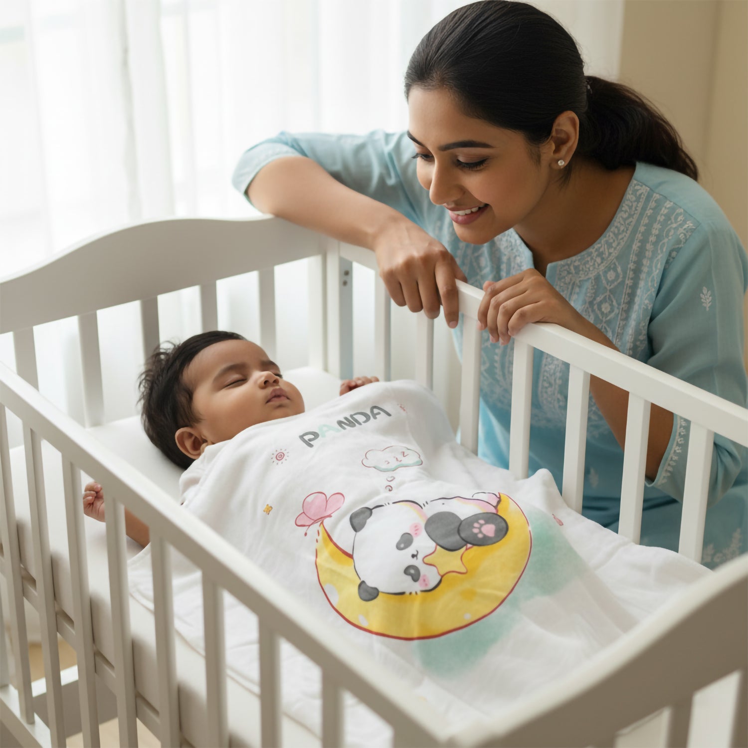 Baby Moo Sleeping Panda Double Layered Cooling Breathable Bamboo Blanket - White