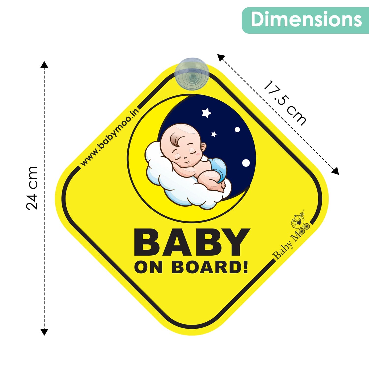 Baby Moo Snoozing Angel Car Sign With Vacuum Suction Cup Clip - Yellow