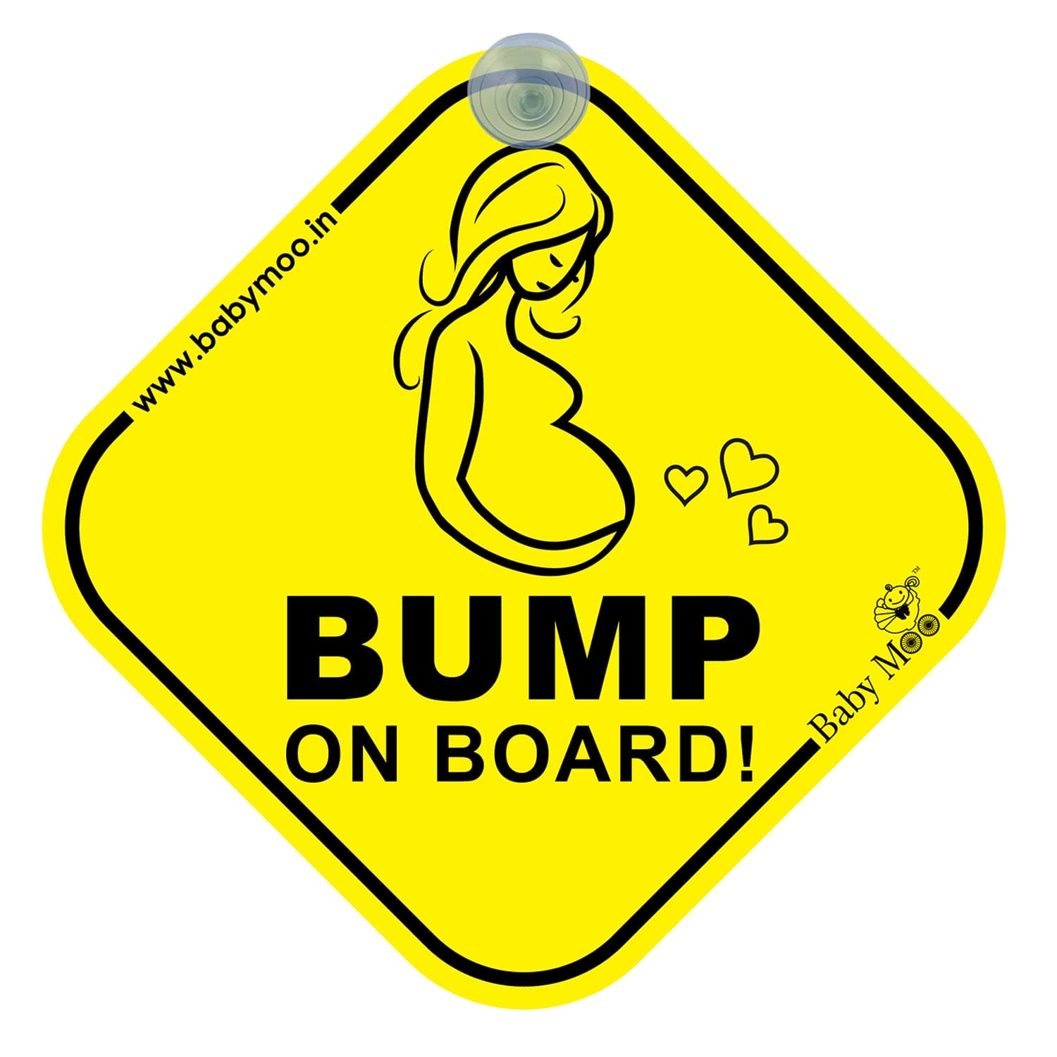 Baby Moo Mama On Board Pregnancy Safety Sign For Car With Vacuum Suction Cup Clip - Yellow
