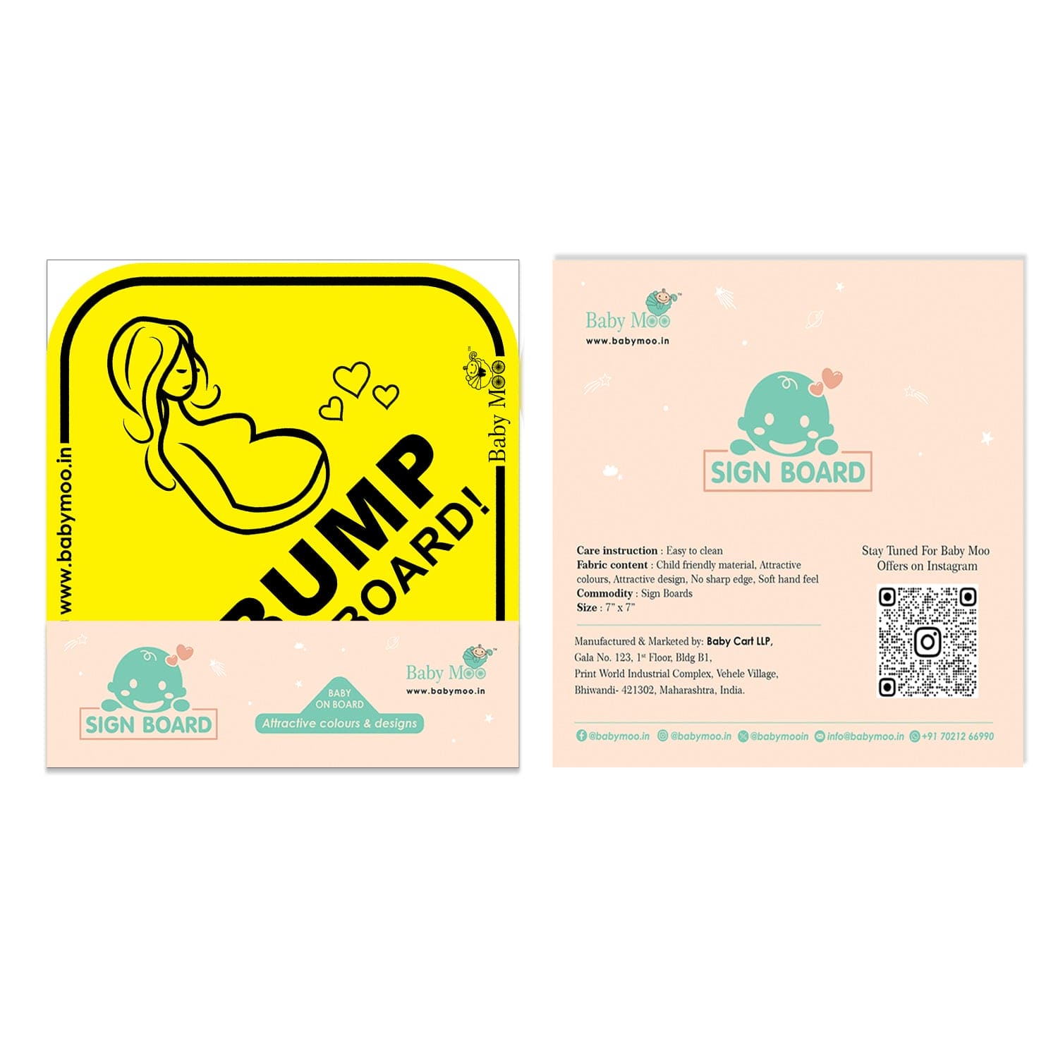 Baby Moo Mama On Board Pregnancy Safety Sign For Car With Vacuum Suction Cup Clip - Yellow