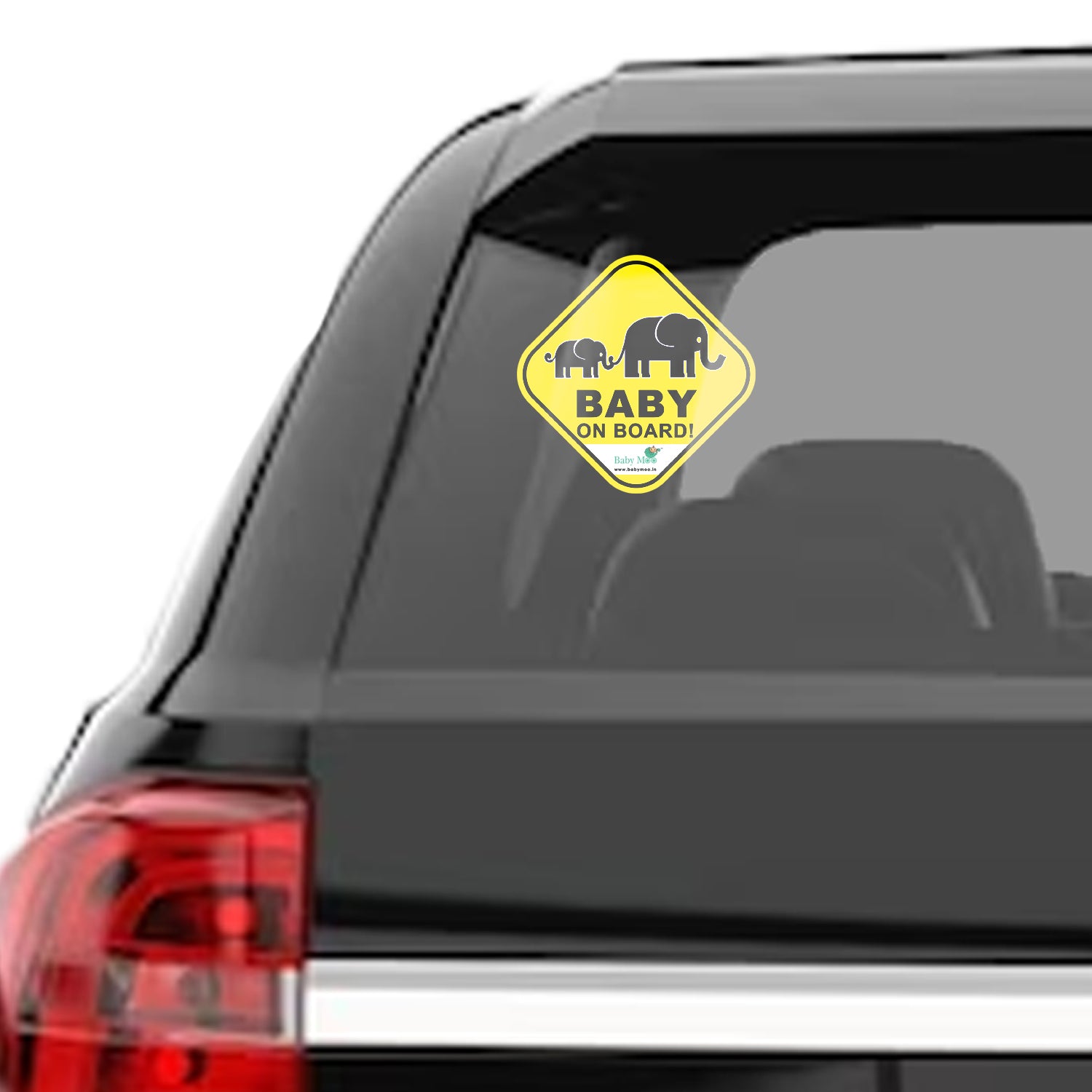 Baby Moo Mumma And Baby Elephant Theme Car Safety Sign With Vacuum Suction Cup Clip - Yellow - Baby Moo