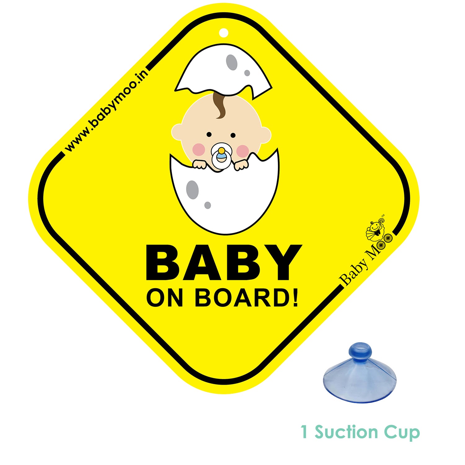 Baby Moo Newborn Car Safety Sign With Vacuum Suction Cup Clip - Yellow