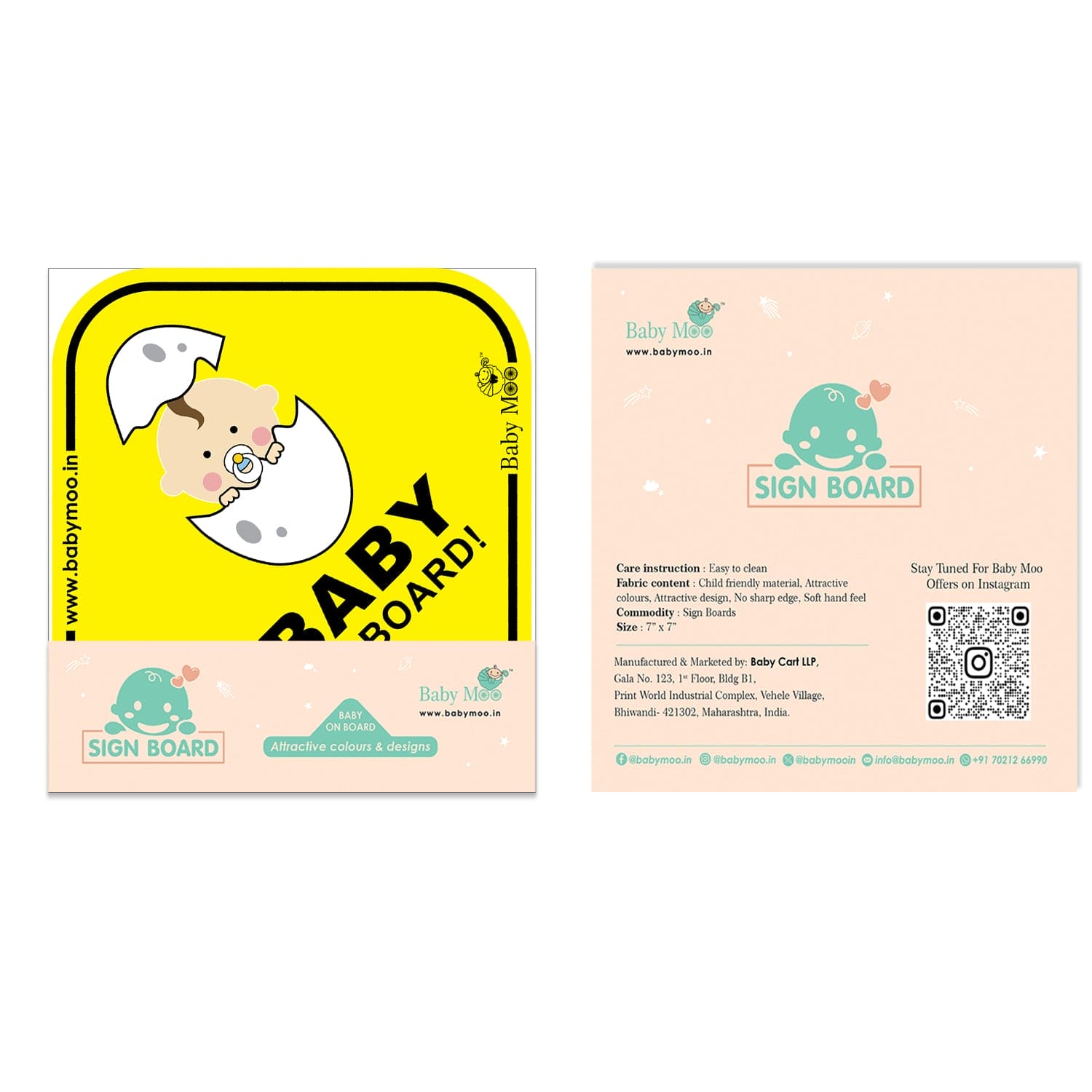 Baby Moo Newborn Car Safety Sign With Vacuum Suction Cup Clip - Yellow