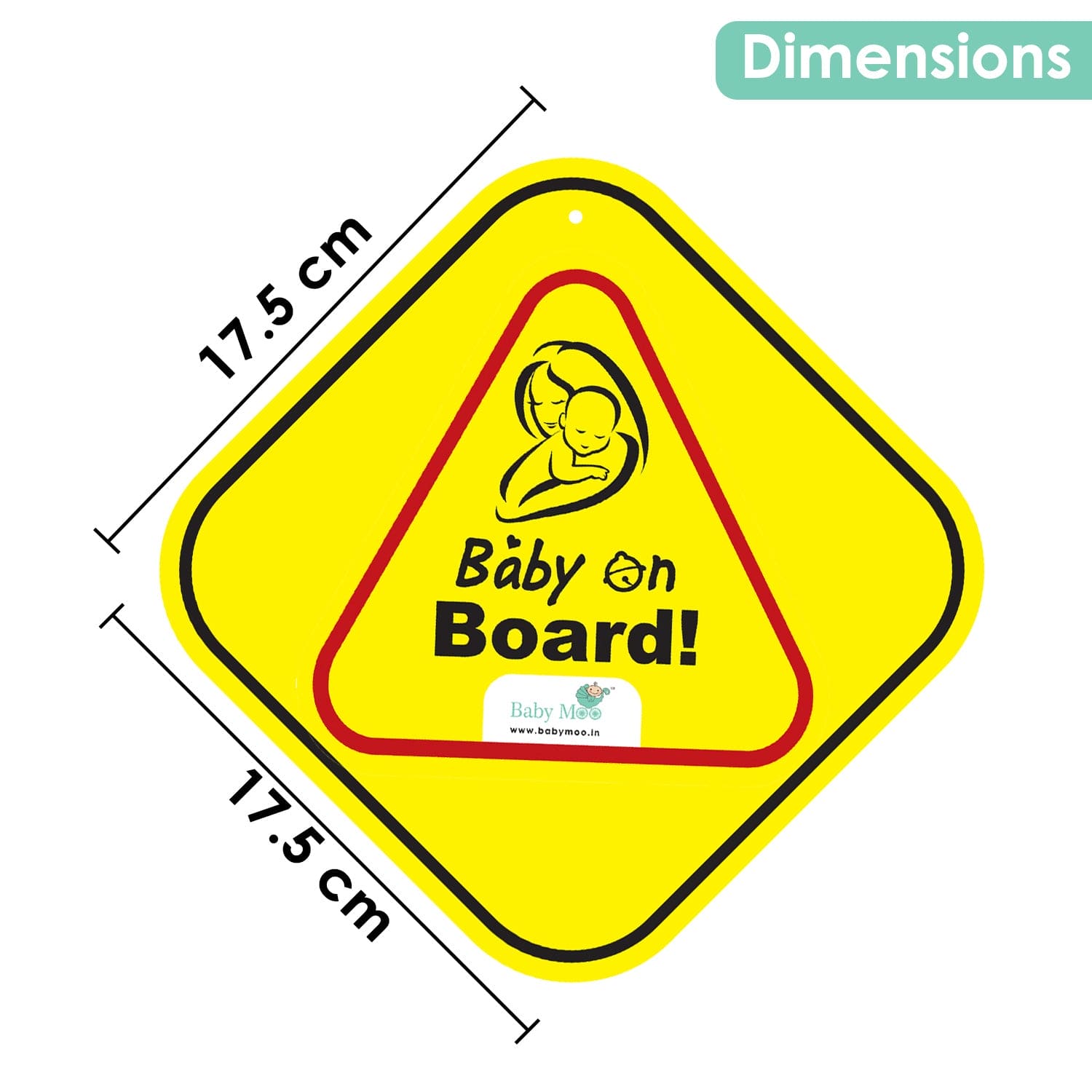 Baby Moo Triangular Baby On Board With Vacuum Suction Cup Clip - Yellow
