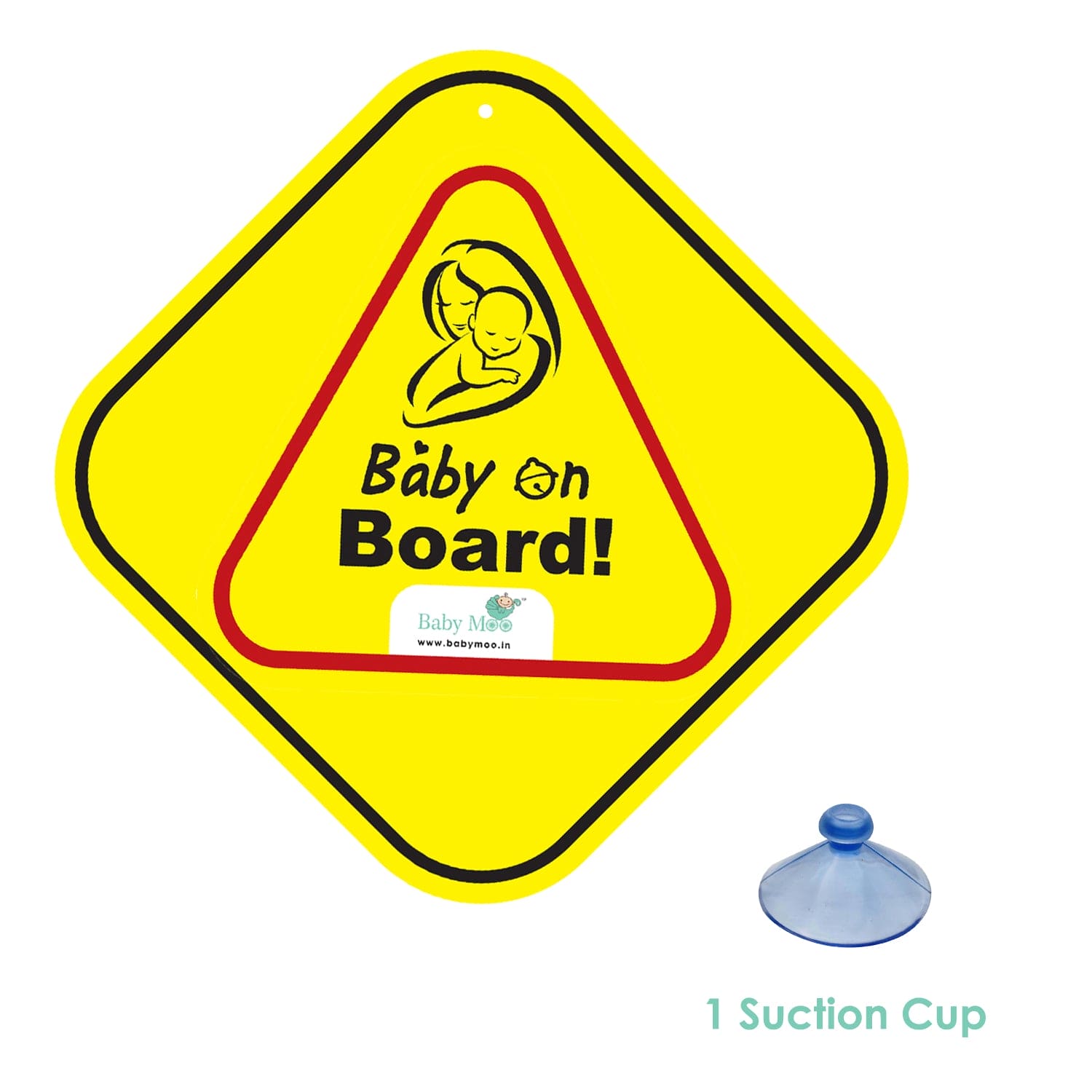 Baby Moo Triangular Baby On Board With Vacuum Suction Cup Clip - Yellow