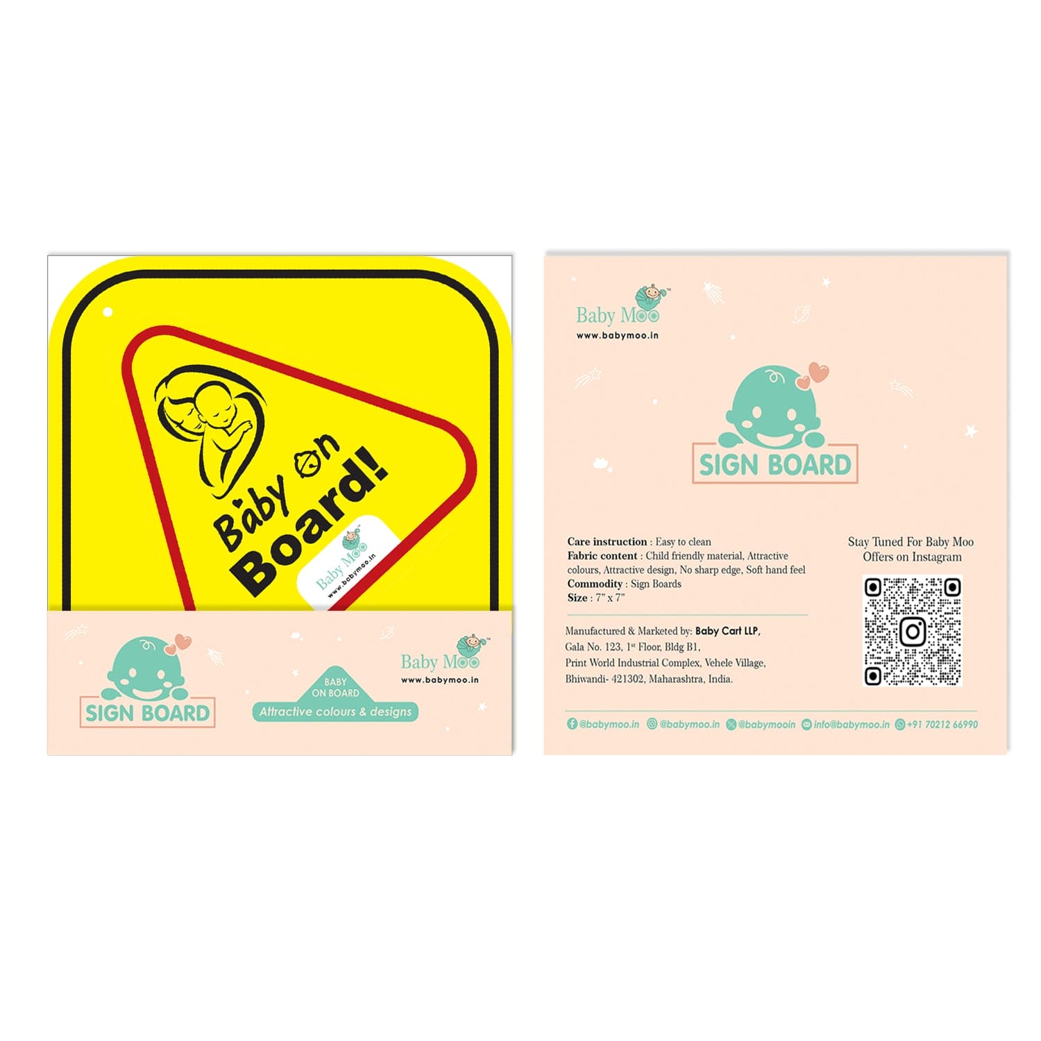 Baby Moo Triangular Baby On Board With Vacuum Suction Cup Clip - Yellow