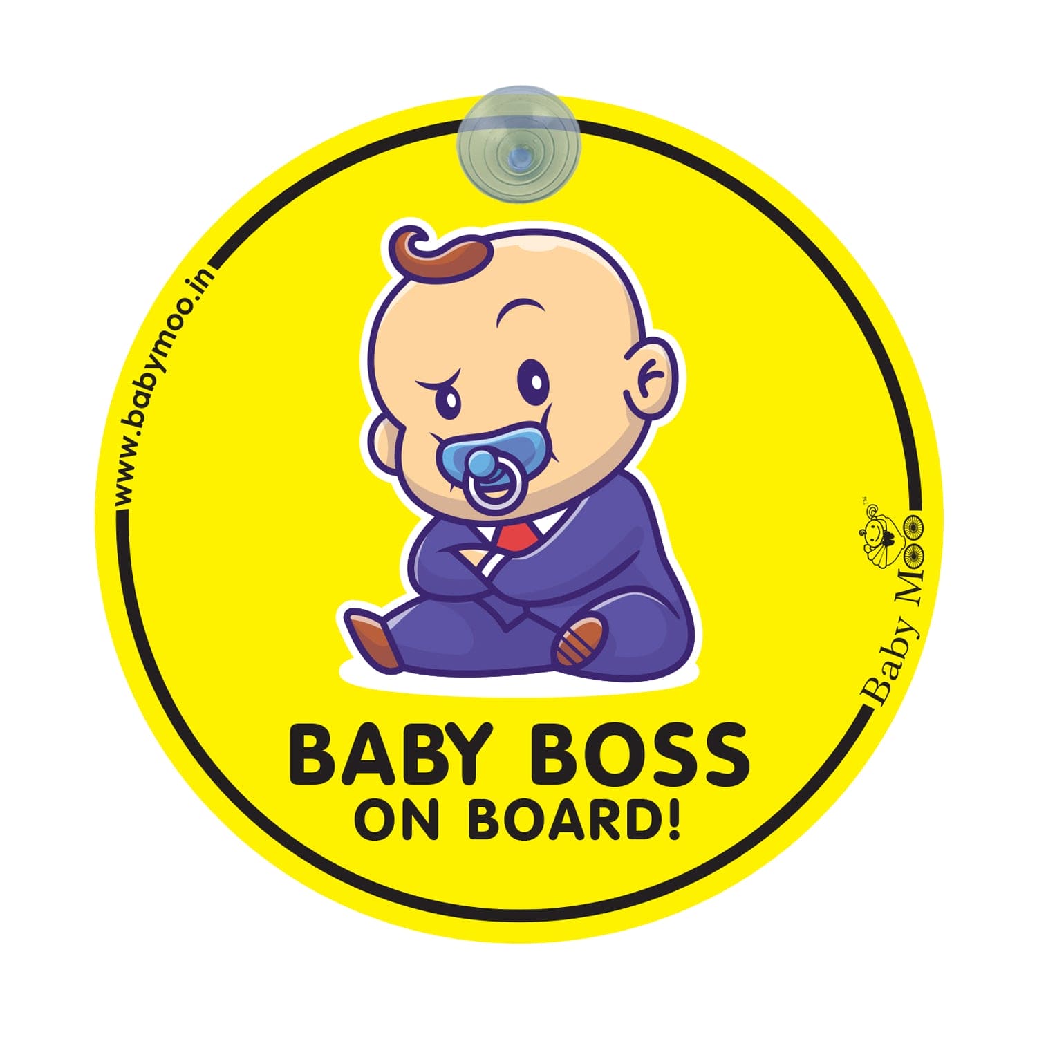Baby Moo Baby Boss Car Safety Sign With Vacuum Suction Cup Clip Single - Black