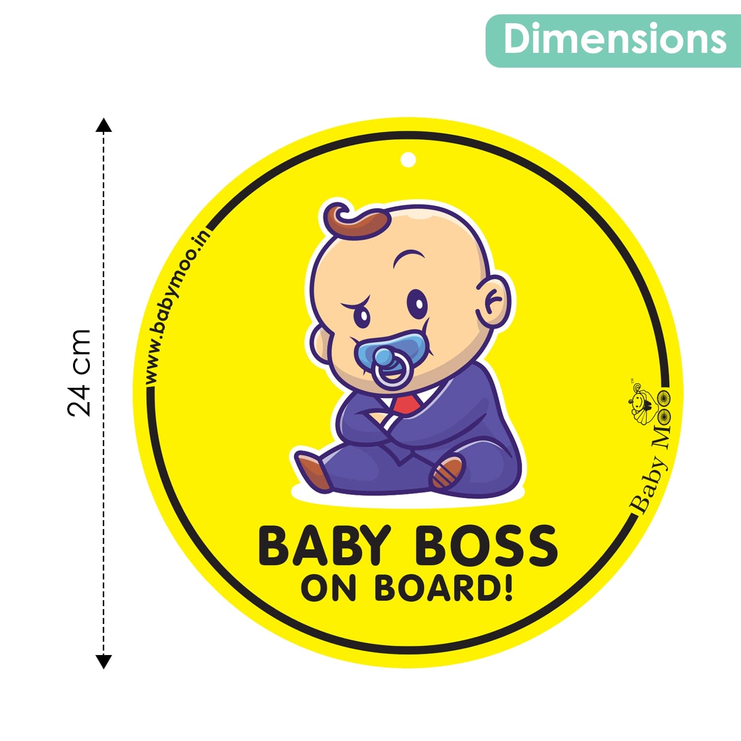 Baby Moo Baby Boss Car Safety Sign With Vacuum Suction Cup Clip Single - Black