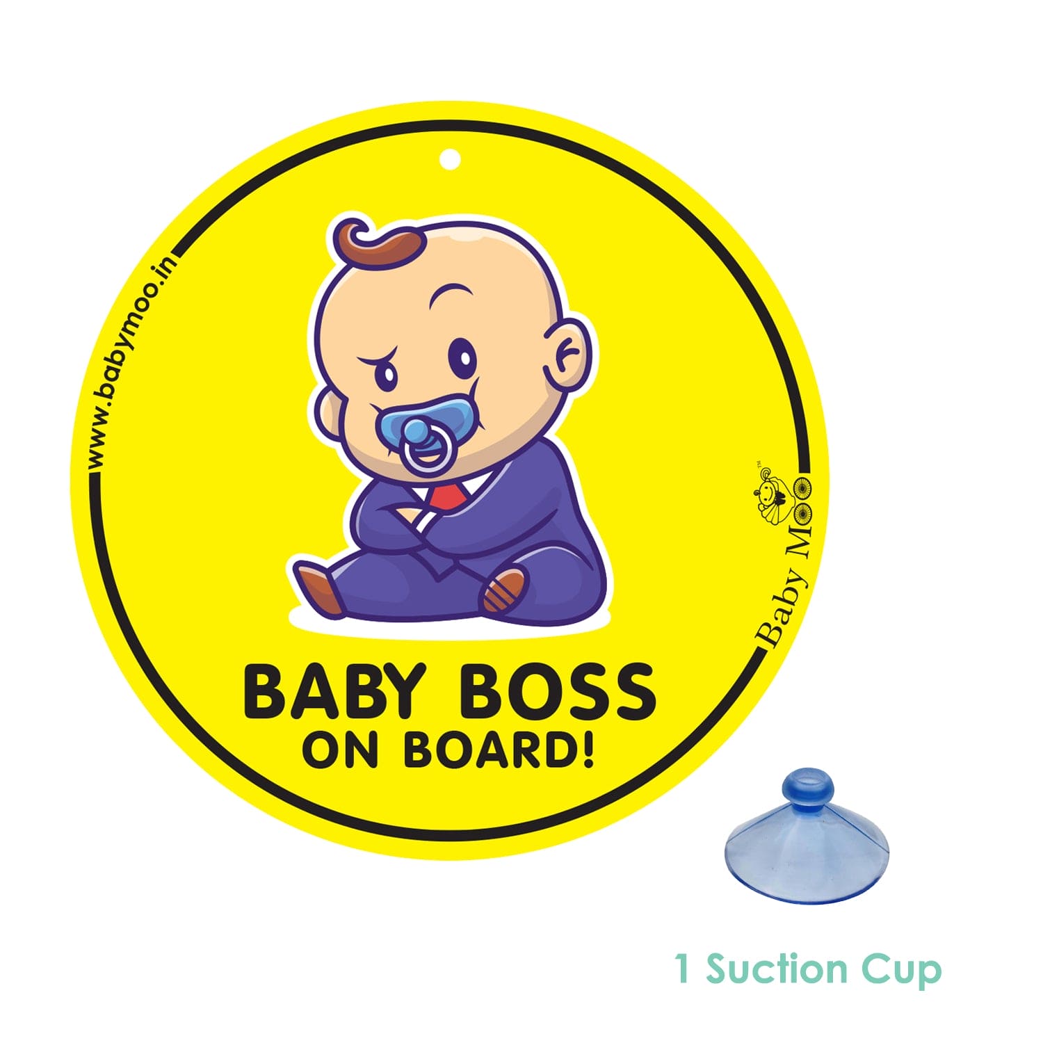 Baby Moo Baby Boss Car Safety Sign With Vacuum Suction Cup Clip Single - Black