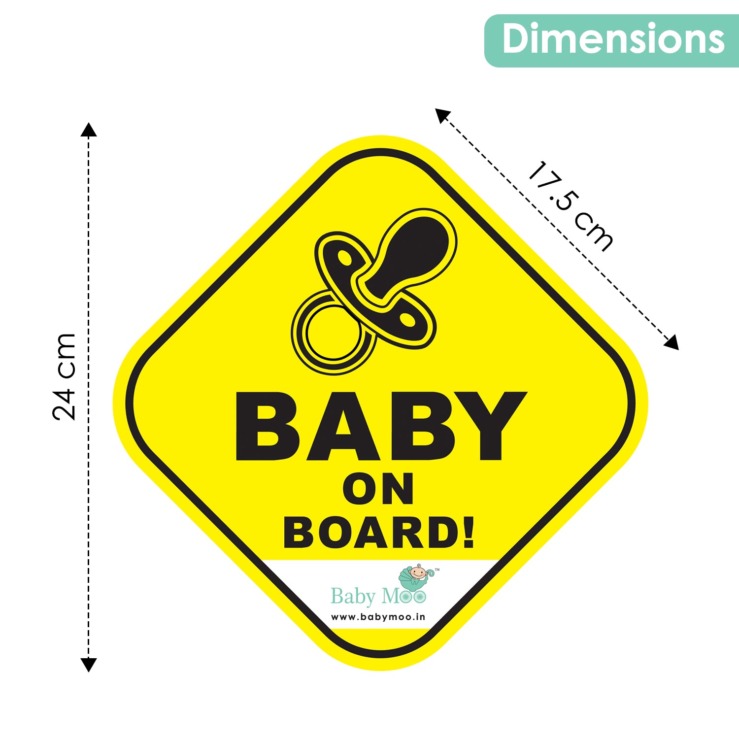 Baby Moo Pacifier And Tiny Feet Car Safety Sign With Vacuum Suction Cup Clip Double Side - Black