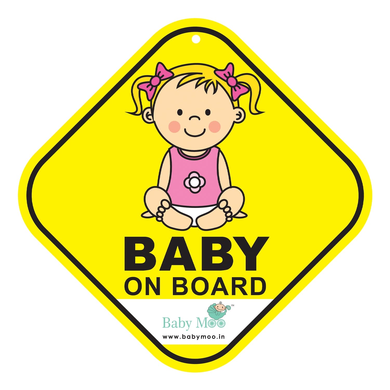Baby Moo Infant Car Safety Sign Board With Vacuum Suction Cup Clip - Yellow - Baby Moo