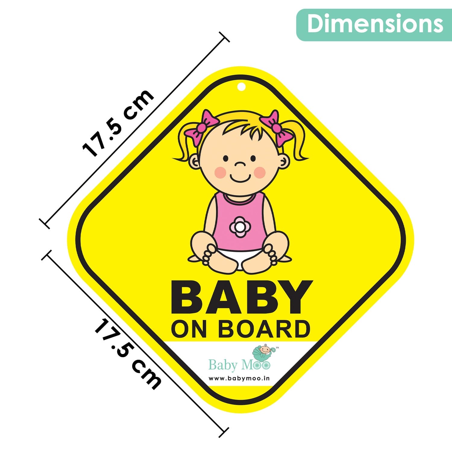 Baby Moo Infant Car Safety Sign Board With Vacuum Suction Cup Clip - Yellow - Baby Moo