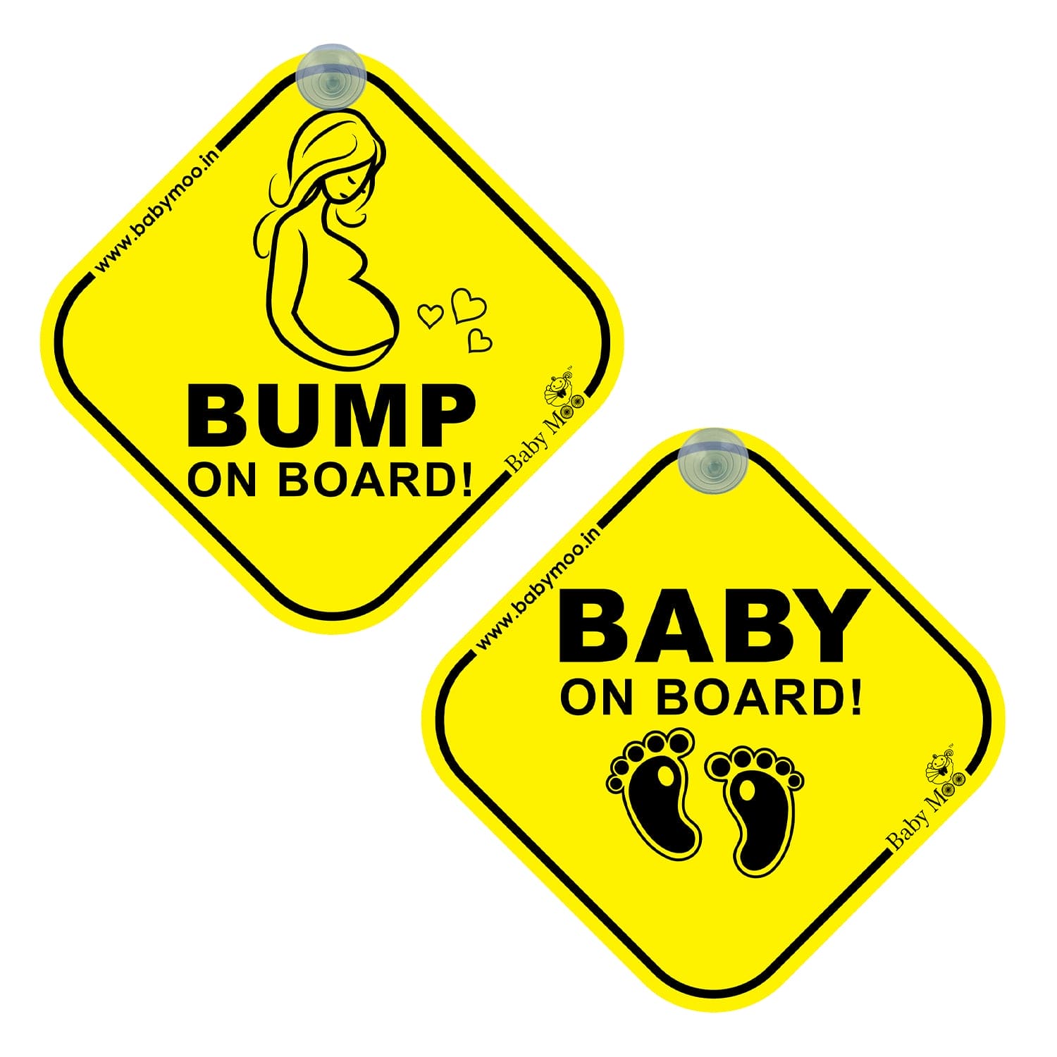 Baby Moo Mom To Be And Tiny Feet Car Safety Sign With Vacuum Suction Cup Clip 2 Pack - Black