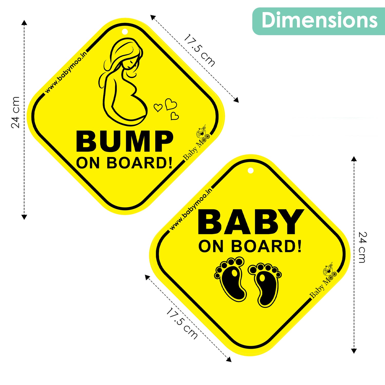 Baby Moo Mom To Be And Tiny Feet Car Safety Sign With Vacuum Suction Cup Clip 2 Pack - Black