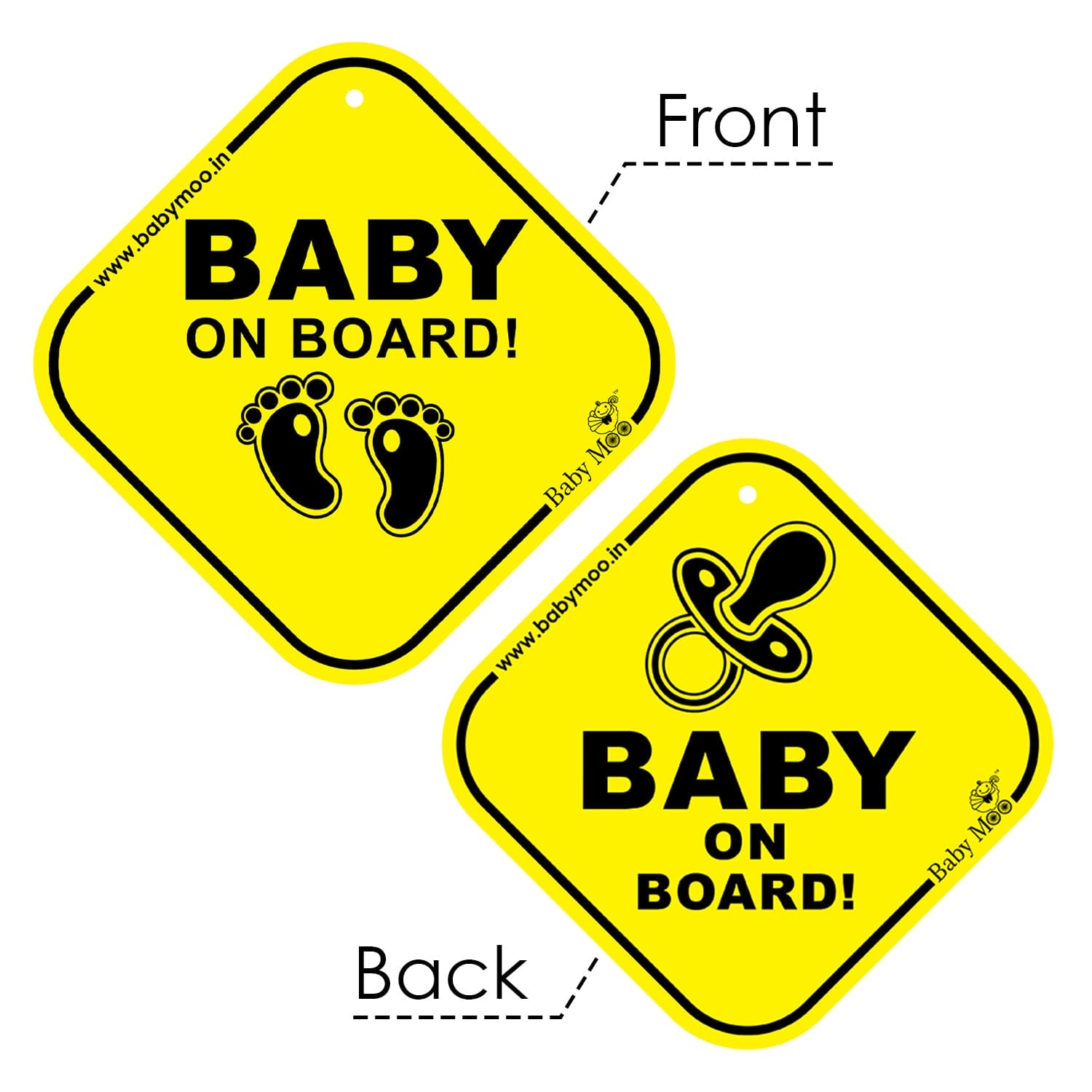 Baby Moo Mom To Be And Tiny Feet Car Safety Sign With Vacuum Suction Cup Clip 2 Pack - Black