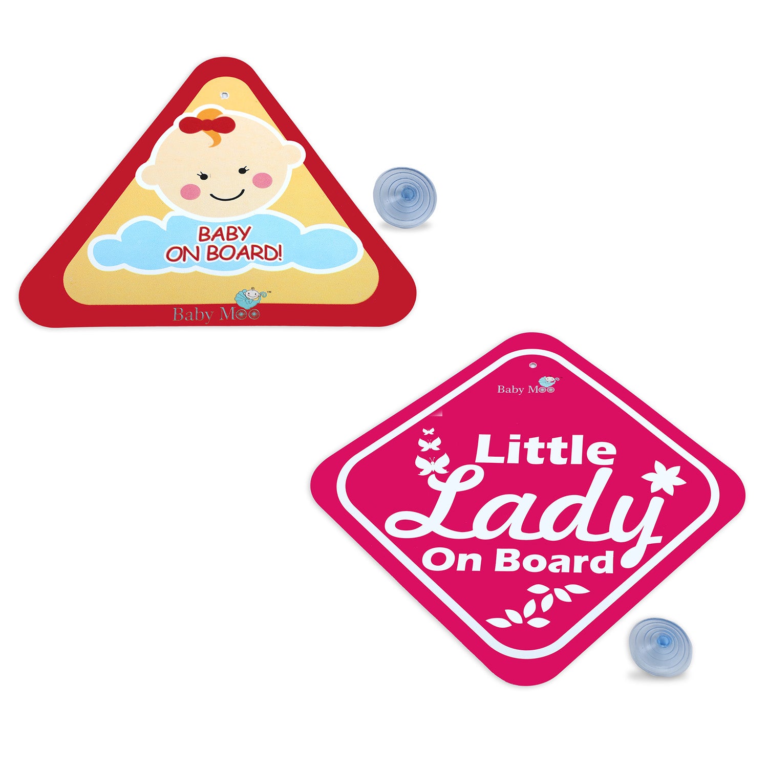 Baby Moo Little Lady And Baby On Board Car Safety Sign With Suction Cup Clip 2 Pack - Pink - Baby Moo