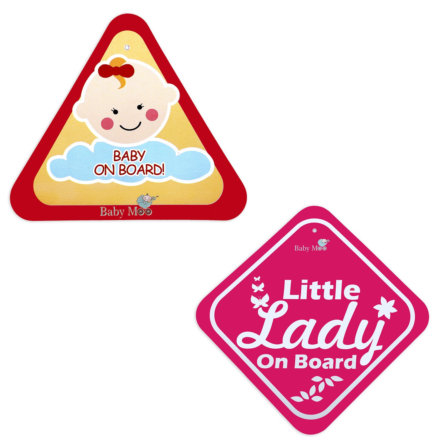 Baby Moo Little Lady And Baby On Board Car Safety Sign With Suction Cup Clip 2 Pack - Pink - Baby Moo