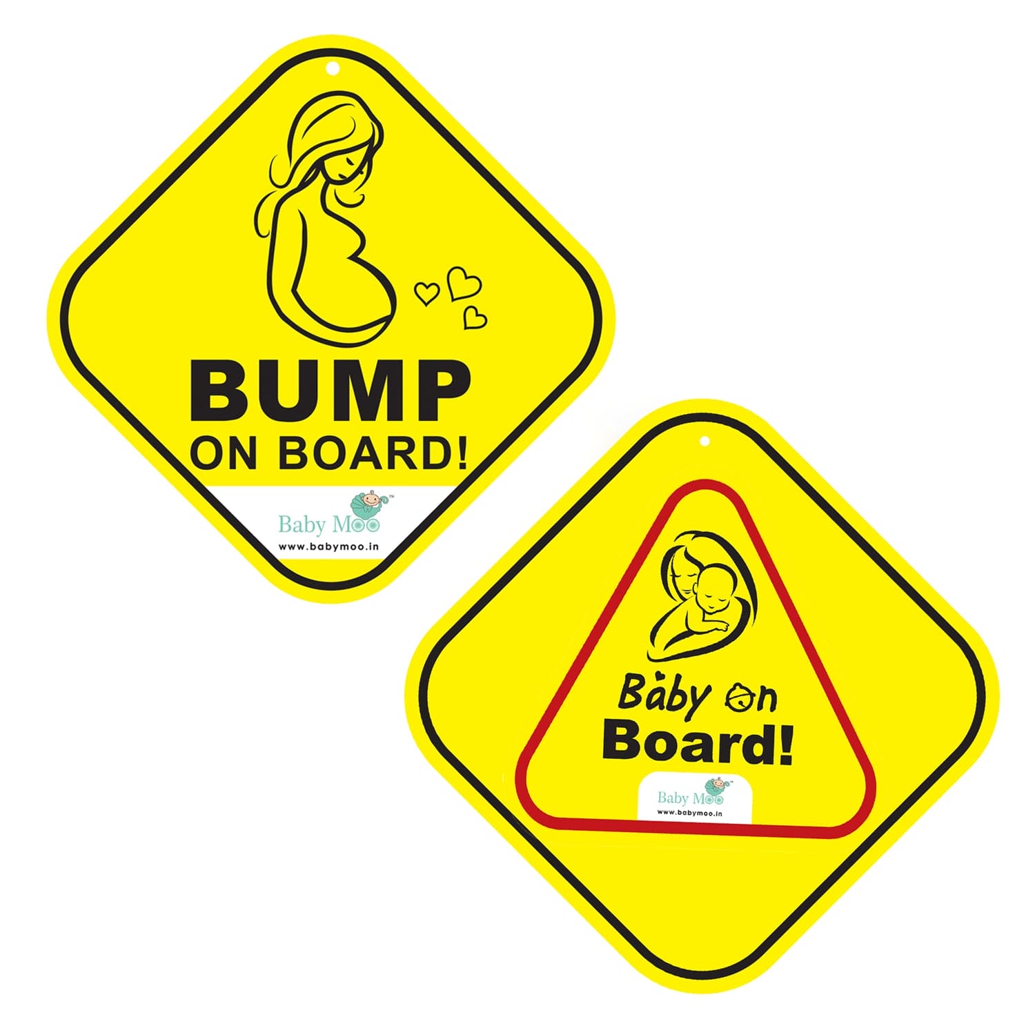 Baby Moo Bump And Baby On Board Car Safety Sign With Suction Cup Clip 2 Pack - Yellow