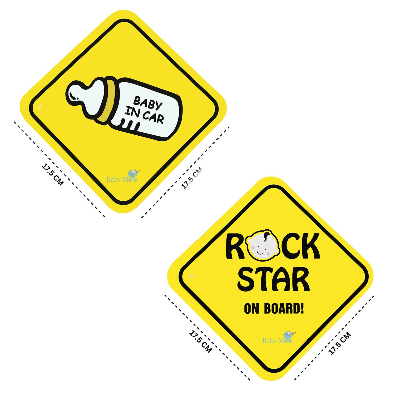 Baby Moo Car Safety Sign Rockstar Baby On Board With Suction Cup Clip 2 Pack - Yellow - Baby Moo