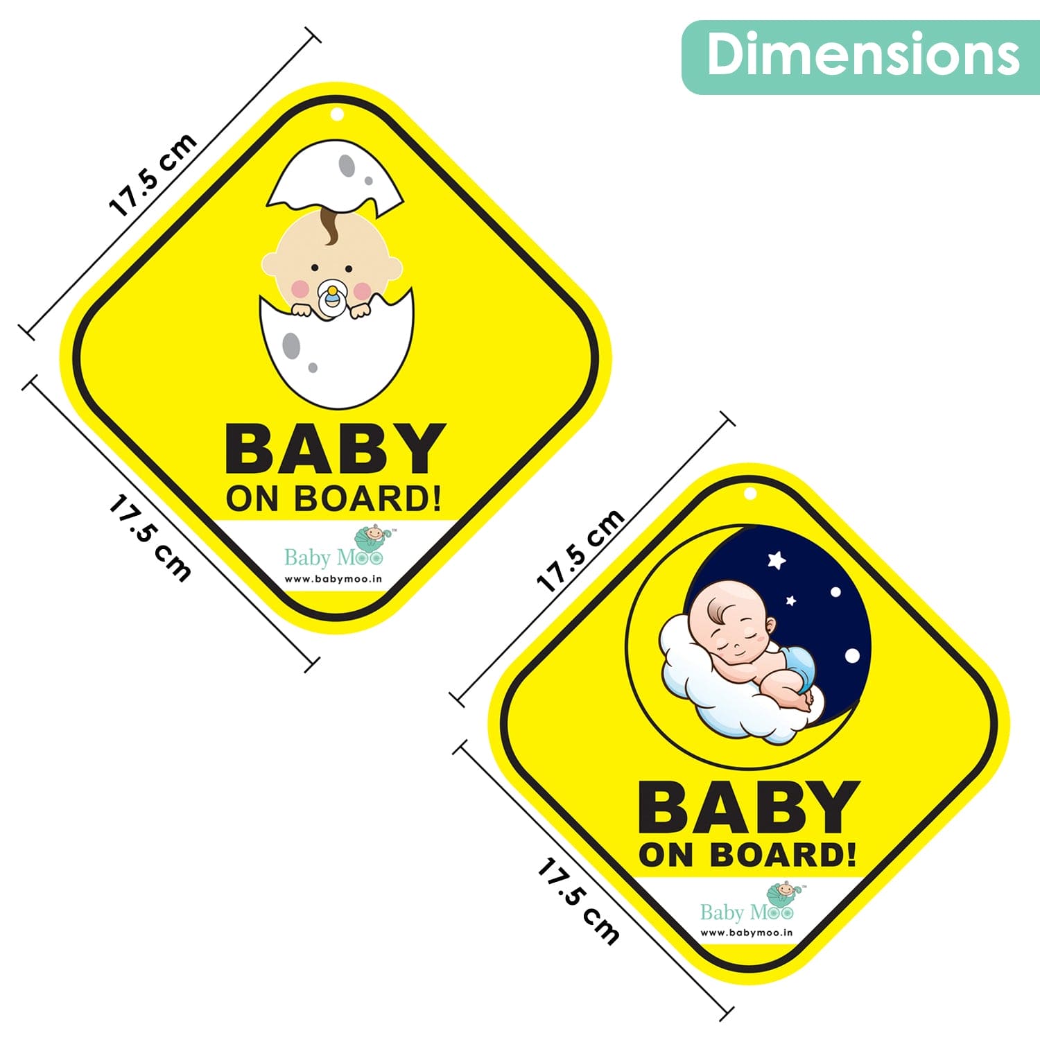 Baby Moo Car Safety Sign Snoozing Angel Baby On Board With Suction Cup Clip 2 Pack - Yellow