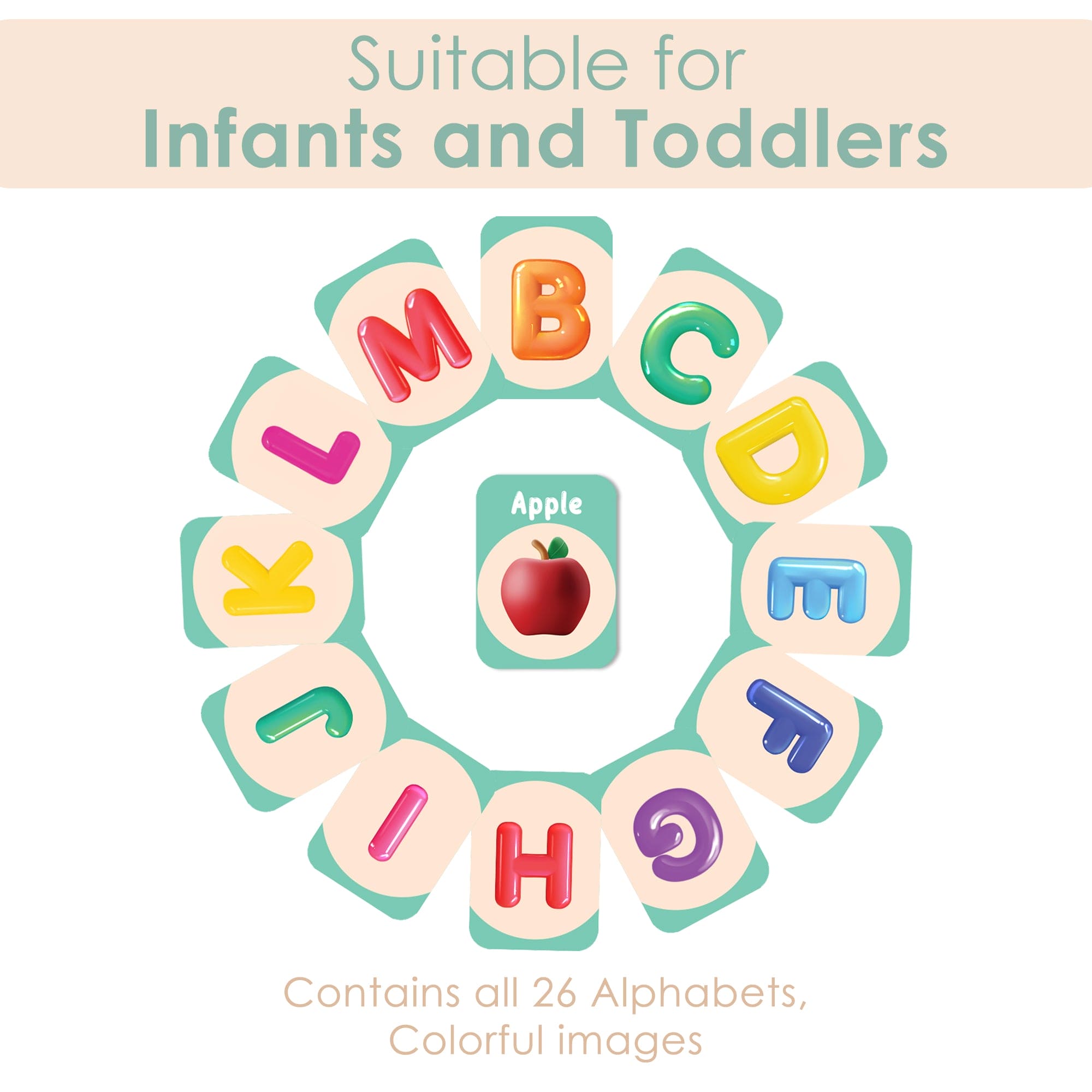 Baby Moo Alphabet A To Z 26 Flash Cards - Green, Peach