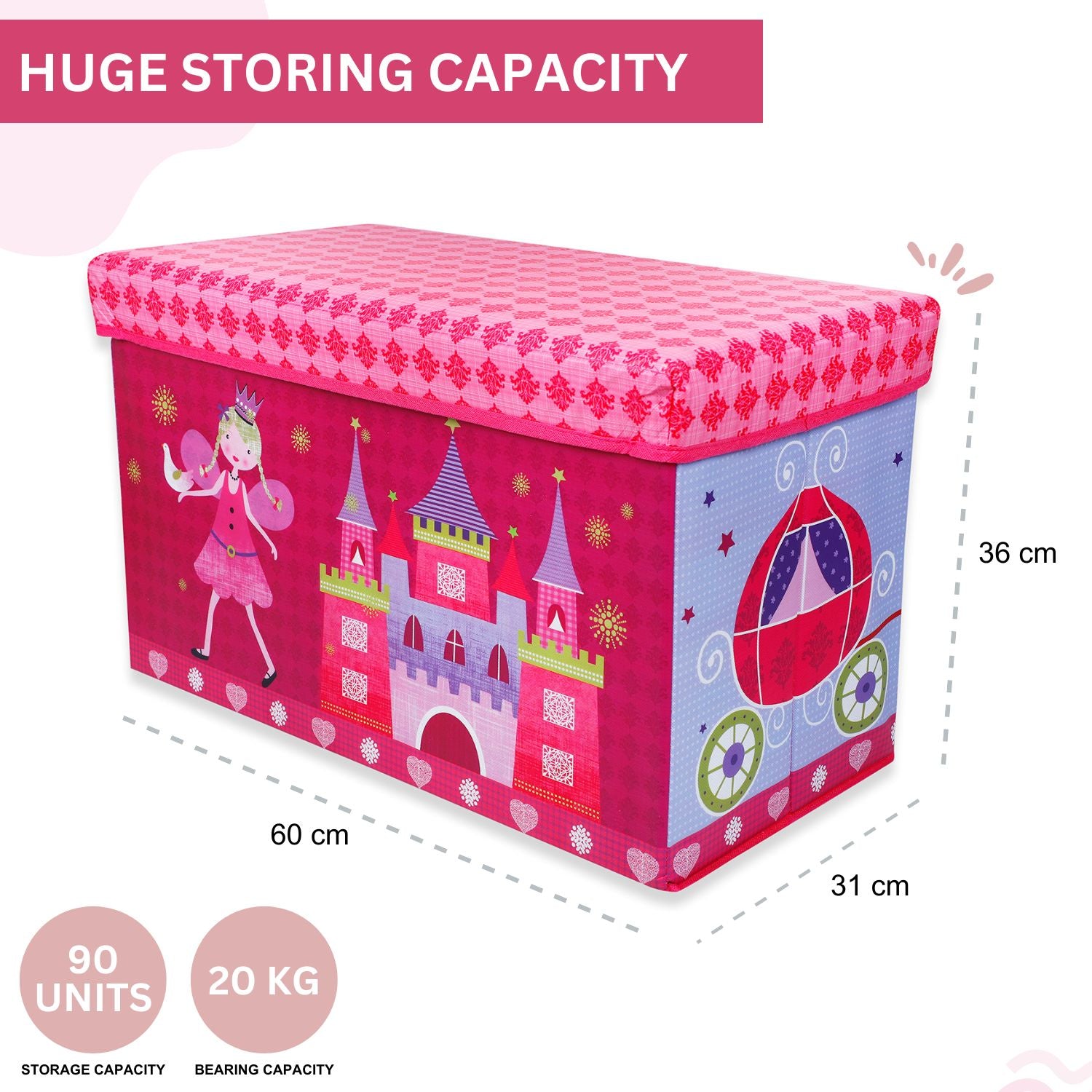 Baby Moo Fairytale Princess Large Multifunctional Playroom Storage Box - Pink