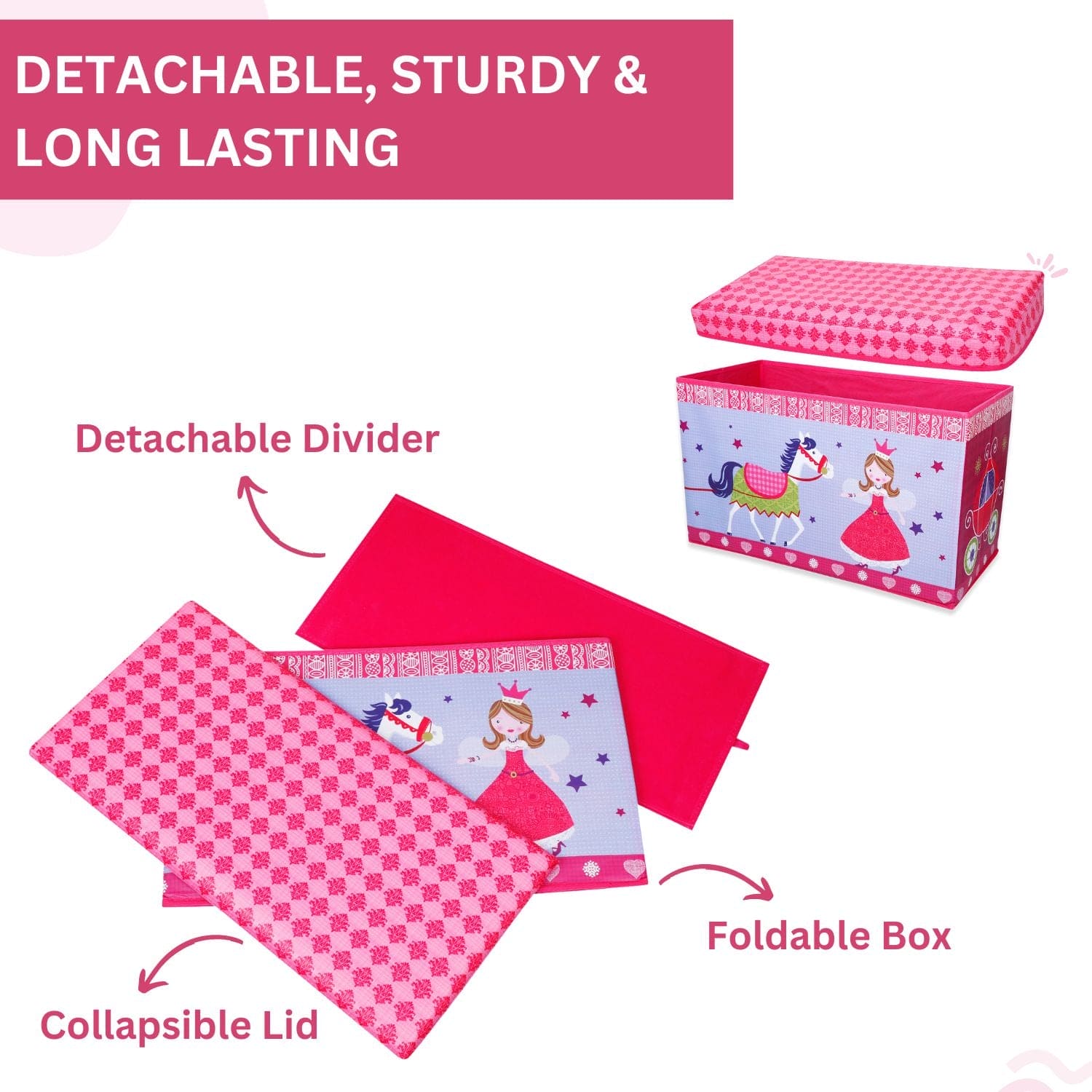 Baby Moo Fairytale Princess Large Multifunctional Playroom Storage Box - Pink