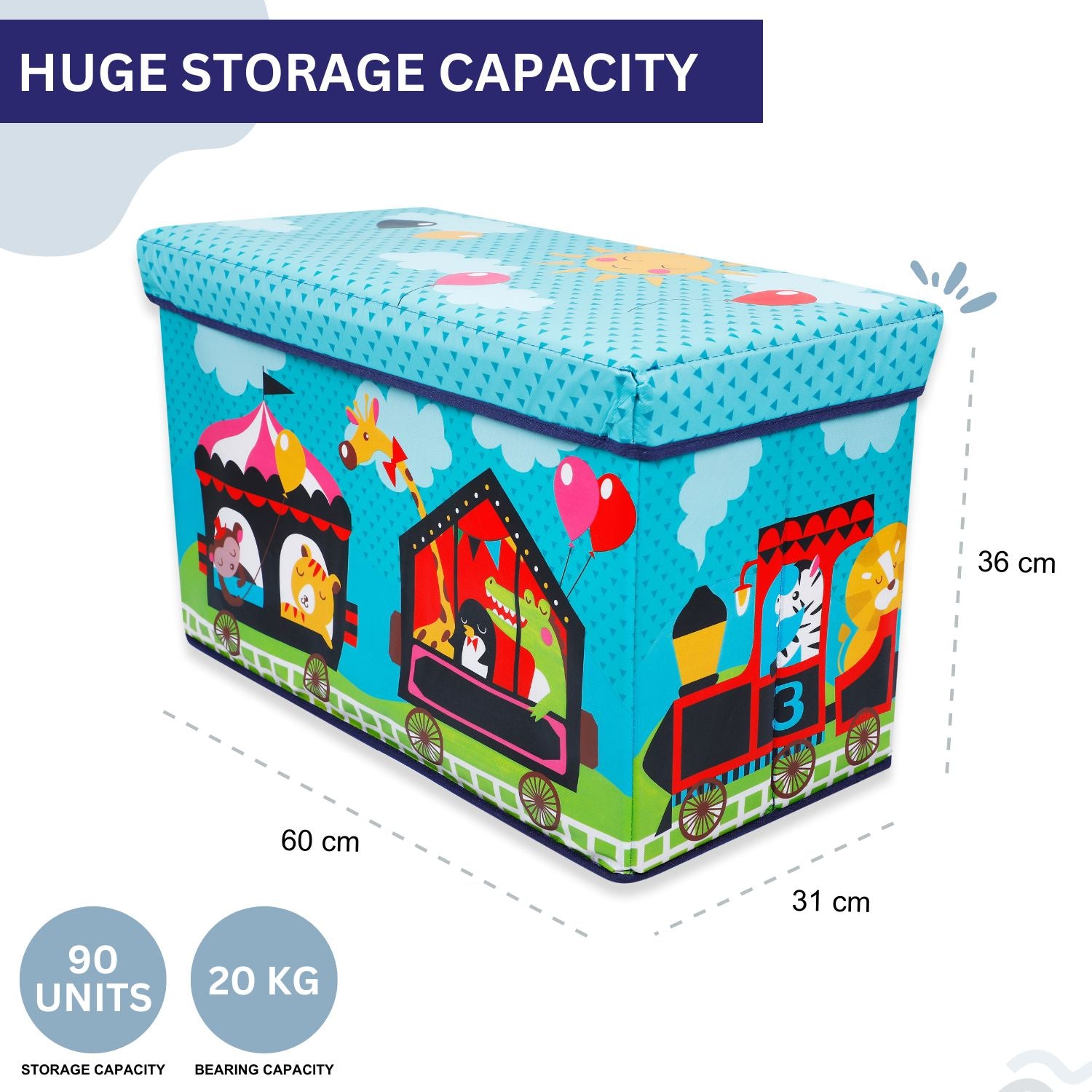 Baby Moo Circus Large Multifunctional Playroom Storage Box - Blue