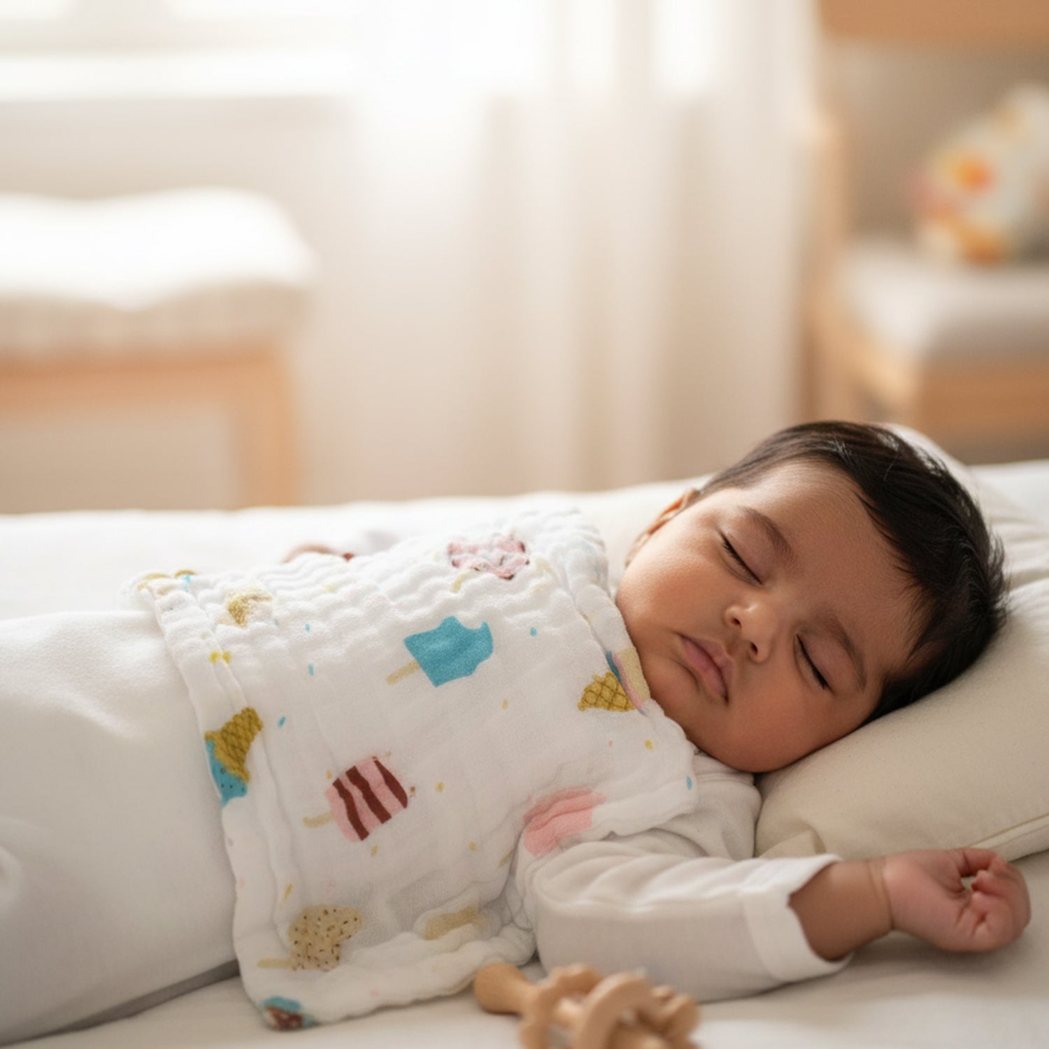 Baby Moo Printed Pack of 3 Soft Muslin Burp Cloth - White