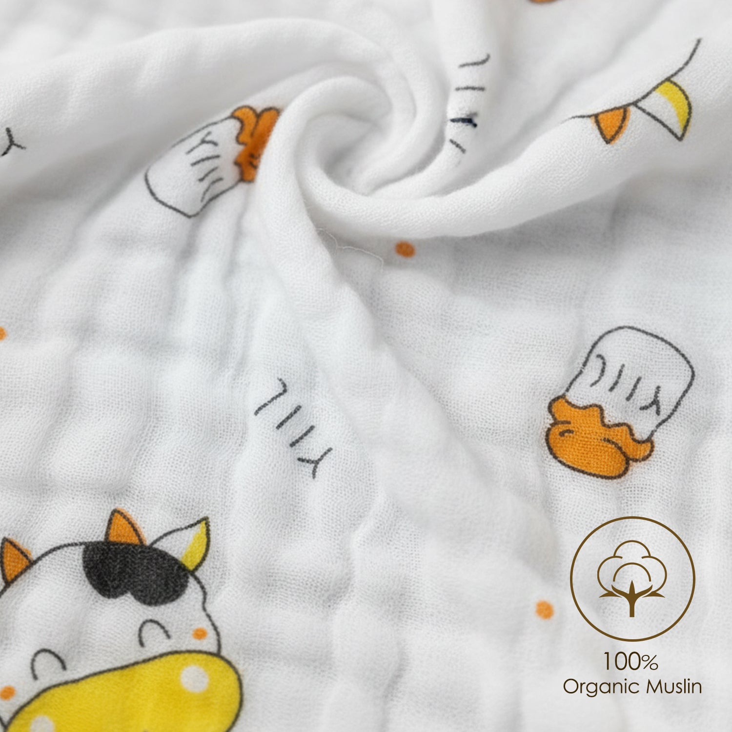 Baby Moo Printed Pack of 3 Soft Muslin Burp Cloth - White
