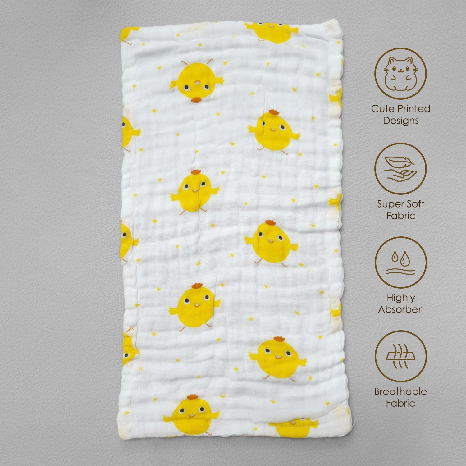 Baby Moo Printed Pack of 3 Soft Muslin Burp Cloth - White
