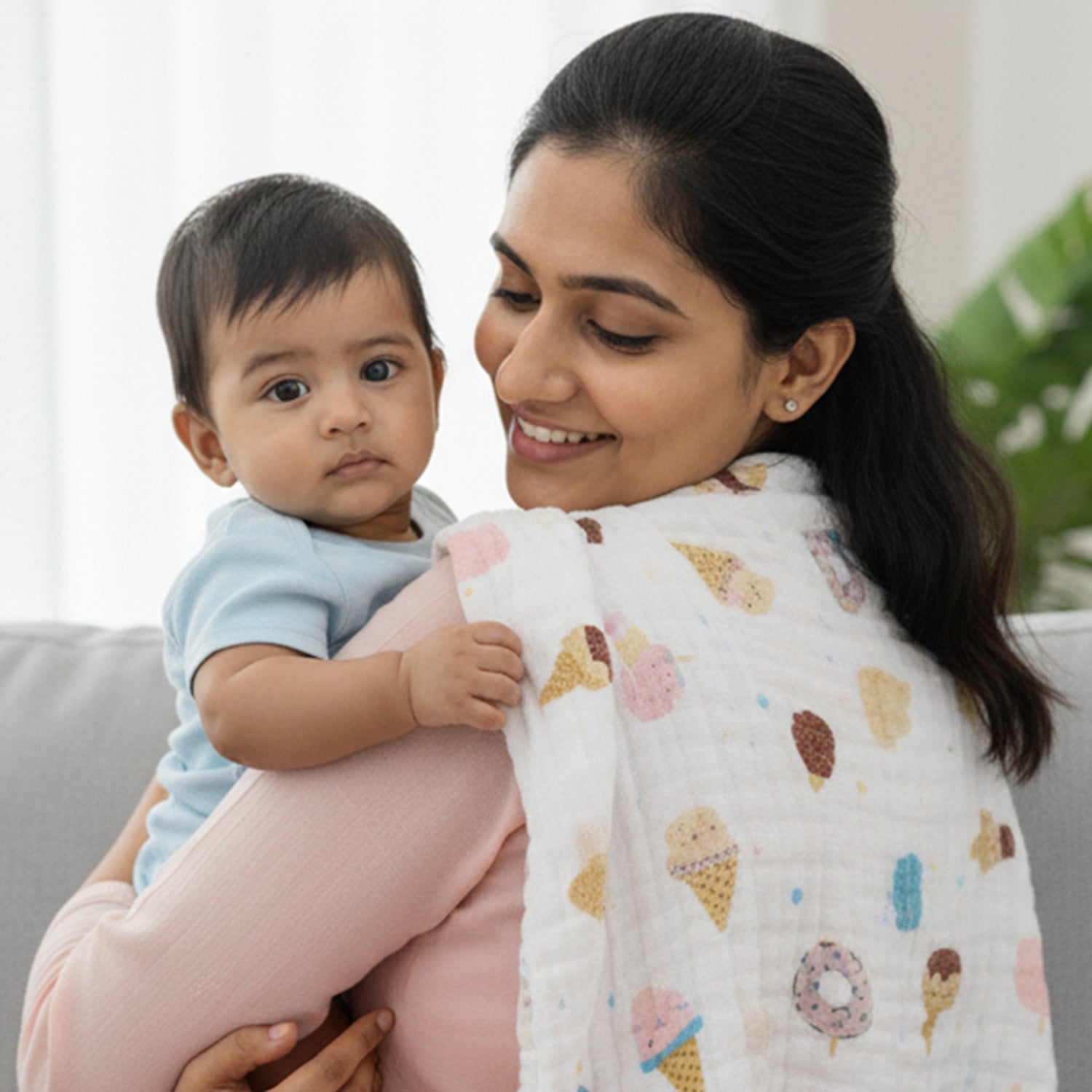 Baby Moo Printed Pack of 3 Soft Muslin Burp Cloth - White