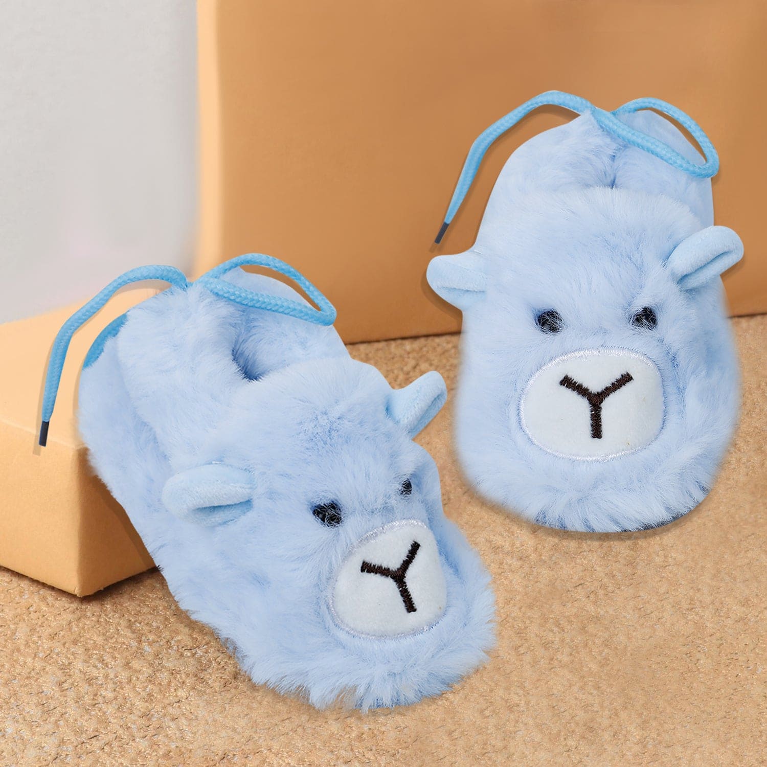 Baby Moo Furry Bear Warm And Cozy Anti Skid Booties - Blue